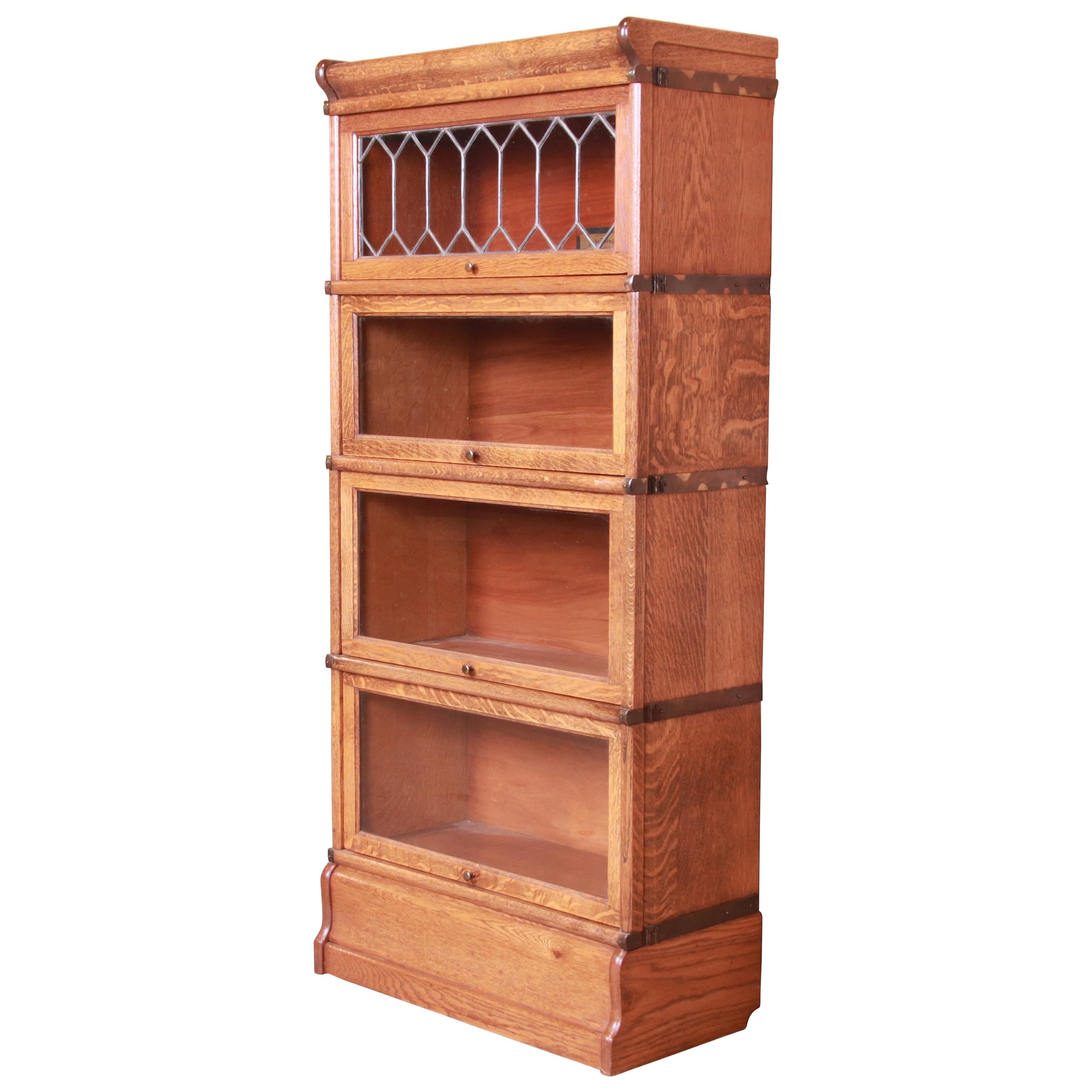Globe Wernicke Four-Stack Barrister Bookcase with Leaded Glass, Circa 1900