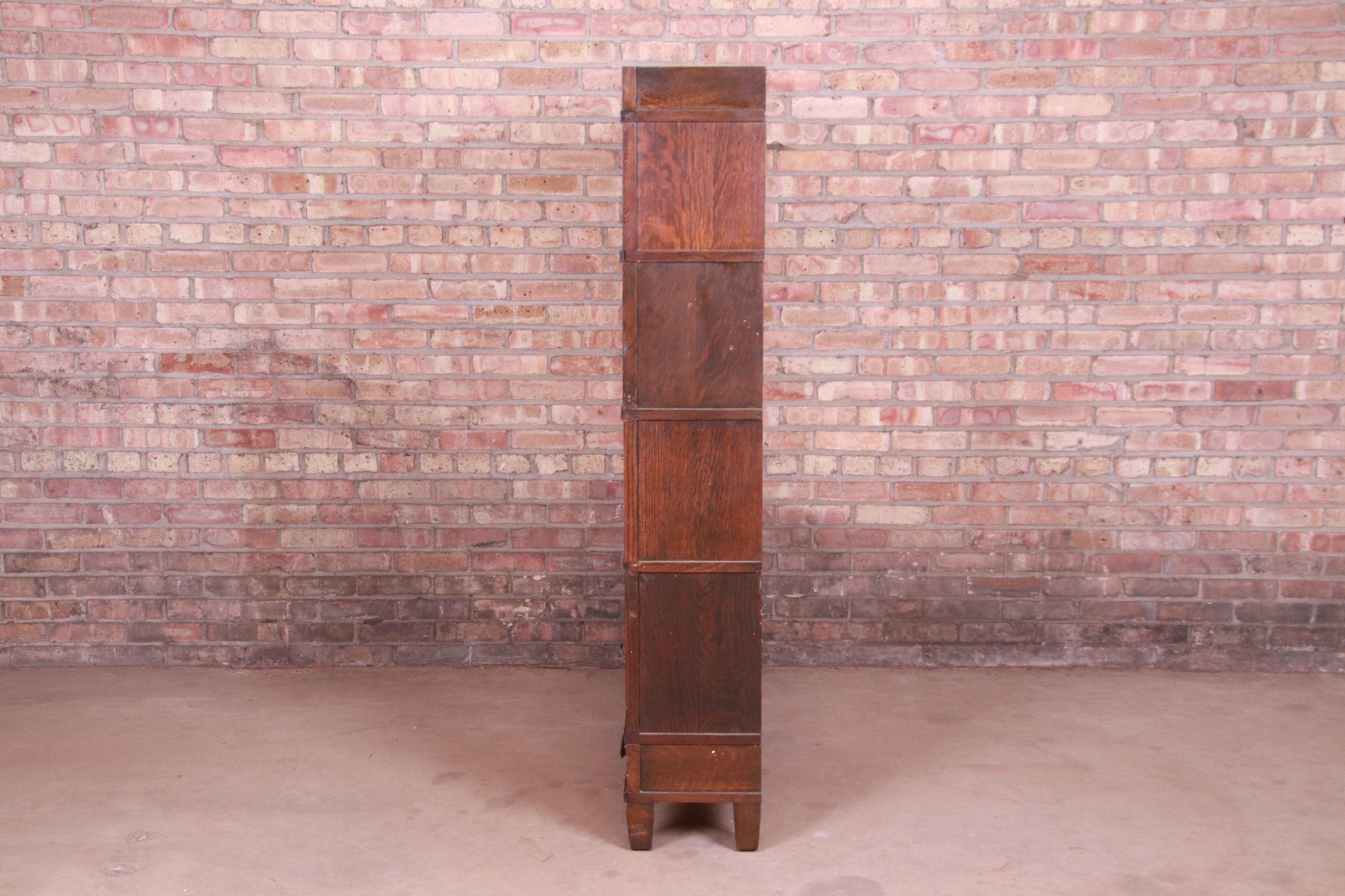 Globe Wernicke Four-Stack Oak Barrister Bookcase with Leaded Glass, circa 1920s 5