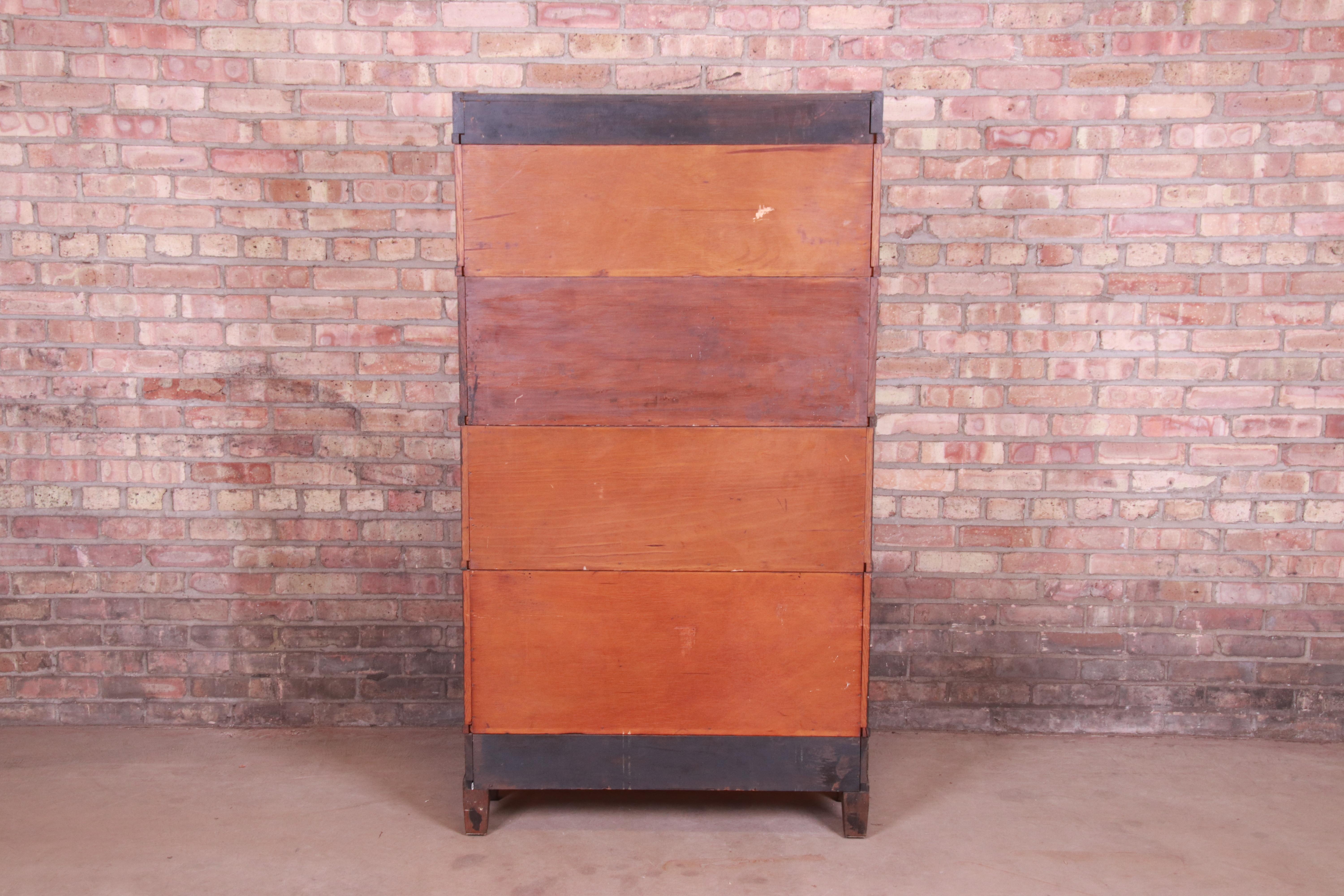 Globe Wernicke Four-Stack Oak Barrister Bookcase with Leaded Glass, circa 1920s 7