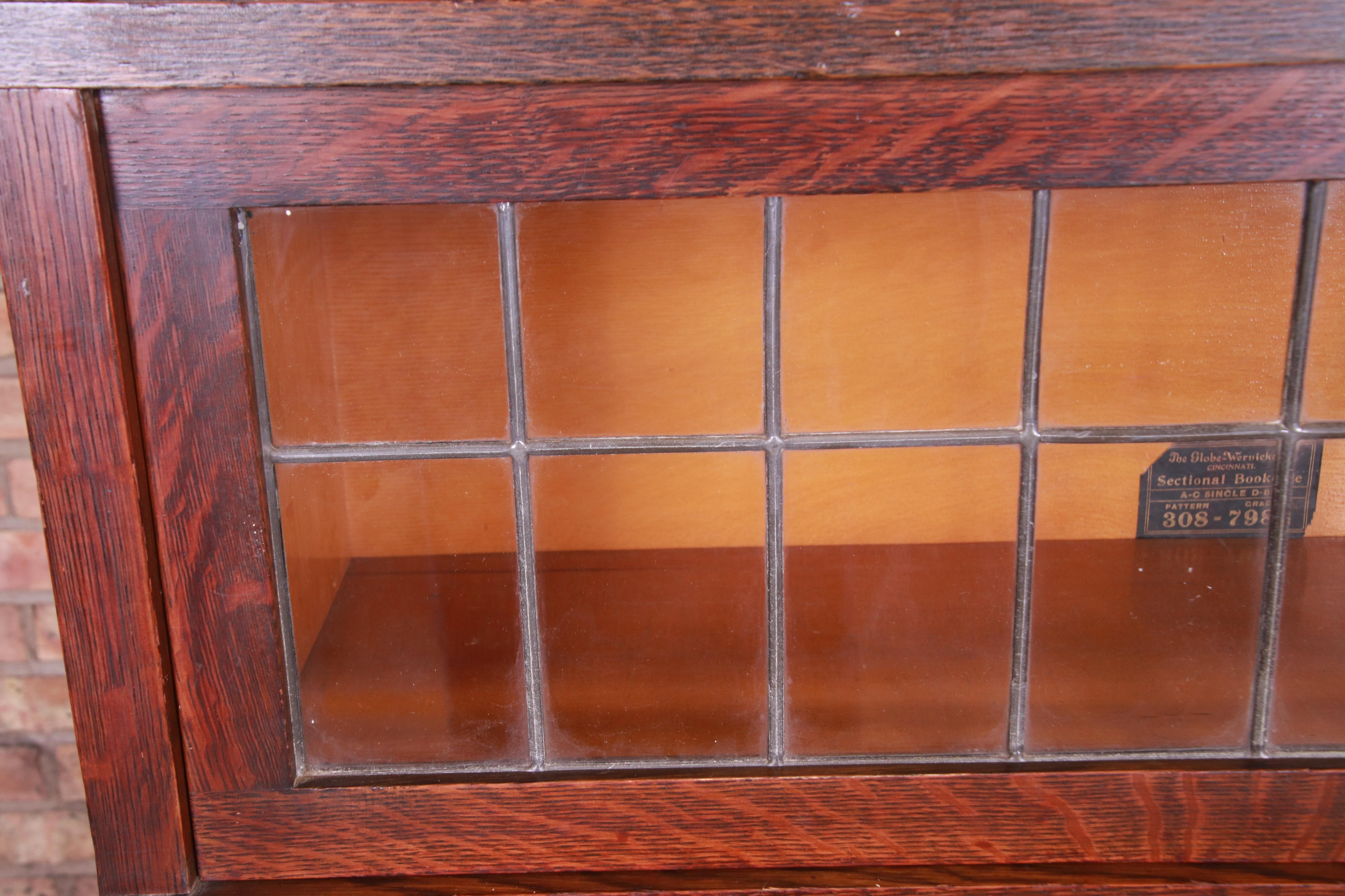 Globe Wernicke Four-Stack Oak Barrister Bookcase with Leaded Glass, circa 1920s 3