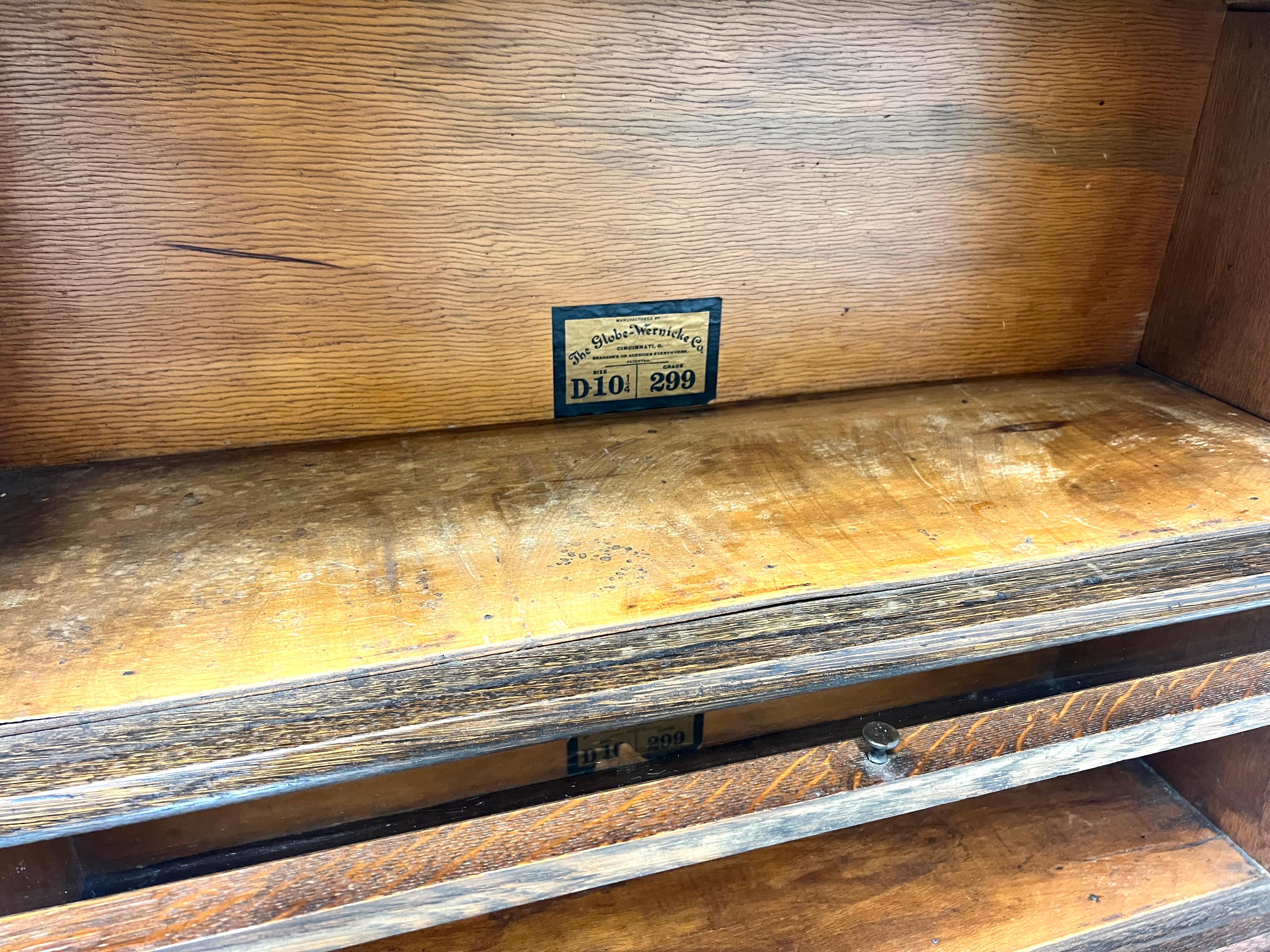 Brass GLOBE WERNICKE Grade 299 Quartersawn Tiger Oak Four Stack Barrister Bookcase