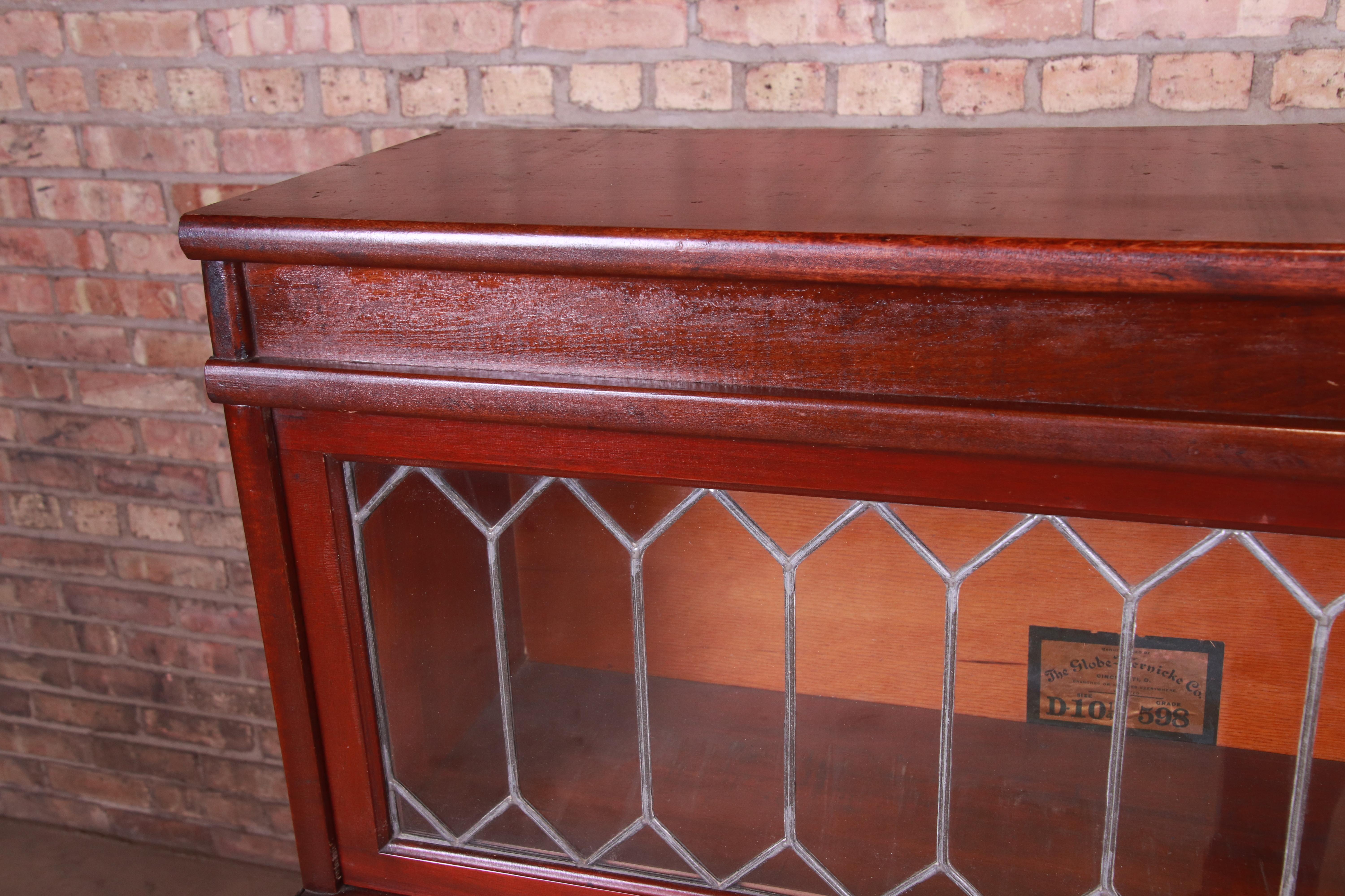 Globe Wernicke Mahogany Double Barrister Bookcase with Leaded Glass Doors, 1920s 1
