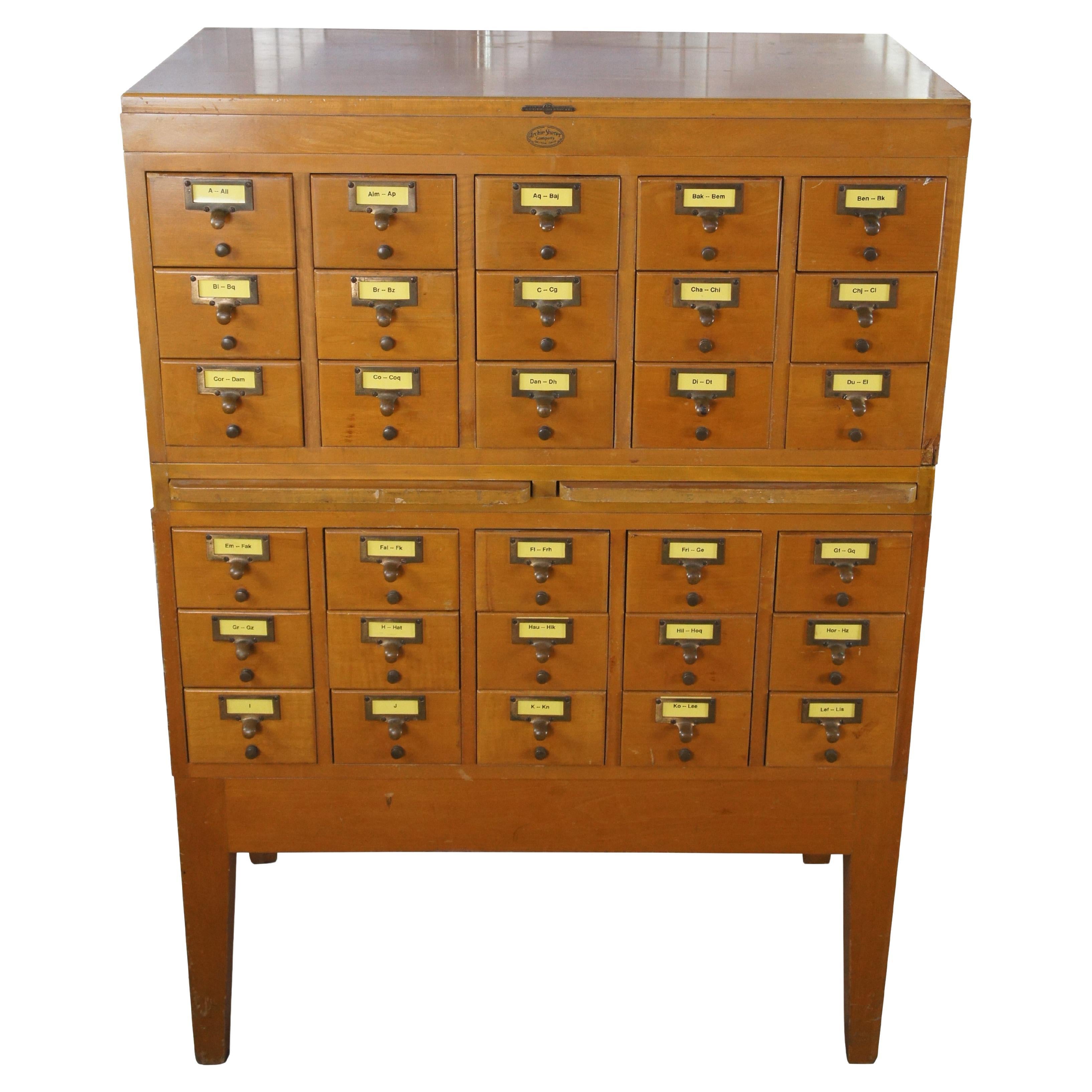 Globe Wernicke Mid Century 30 Drawer Index Card Library File Catalog Cabinet 47" For Sale