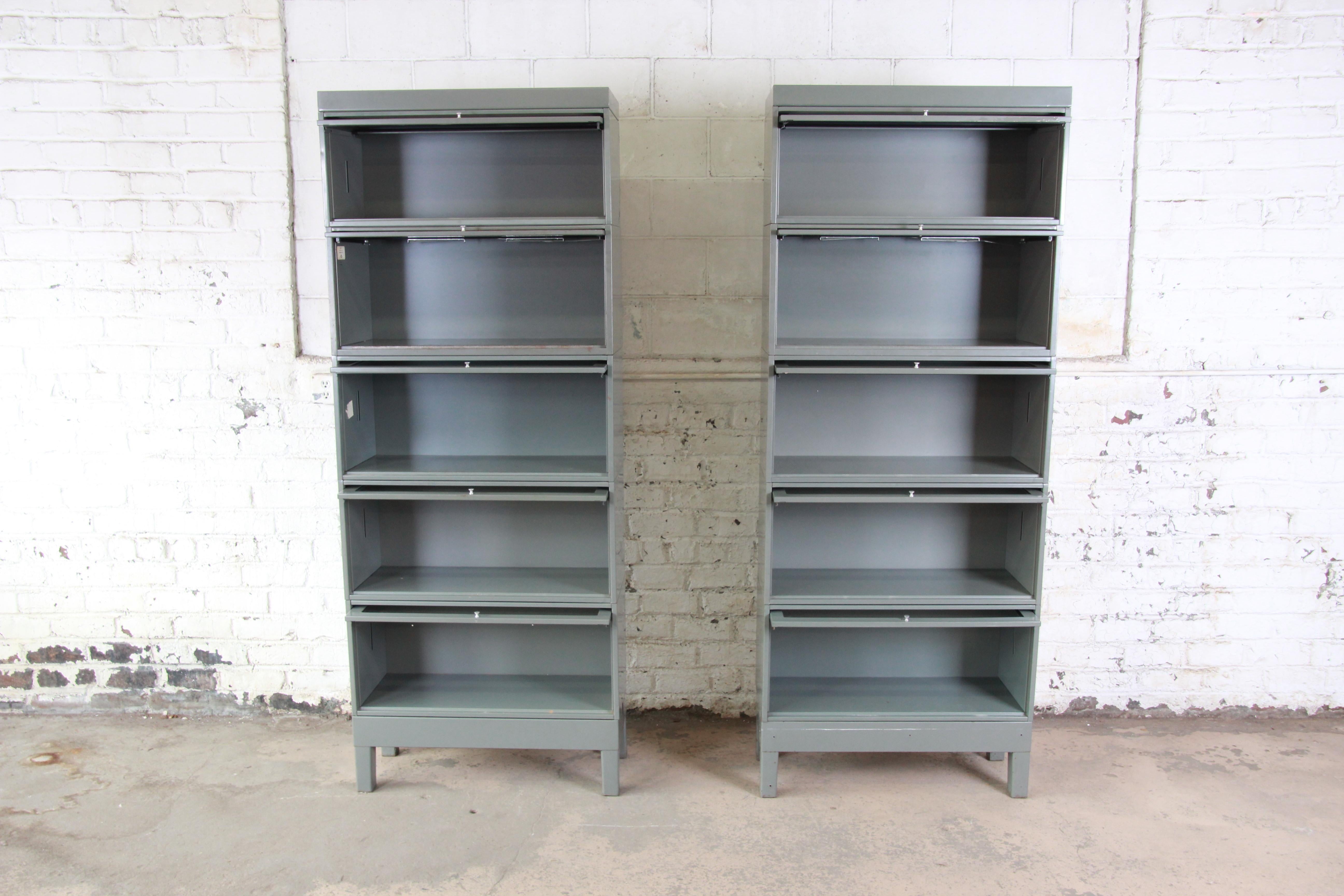 20th Century Globe Wernicke Midcentury Industrial Five-Stack Barrister Bookcases, 1960s