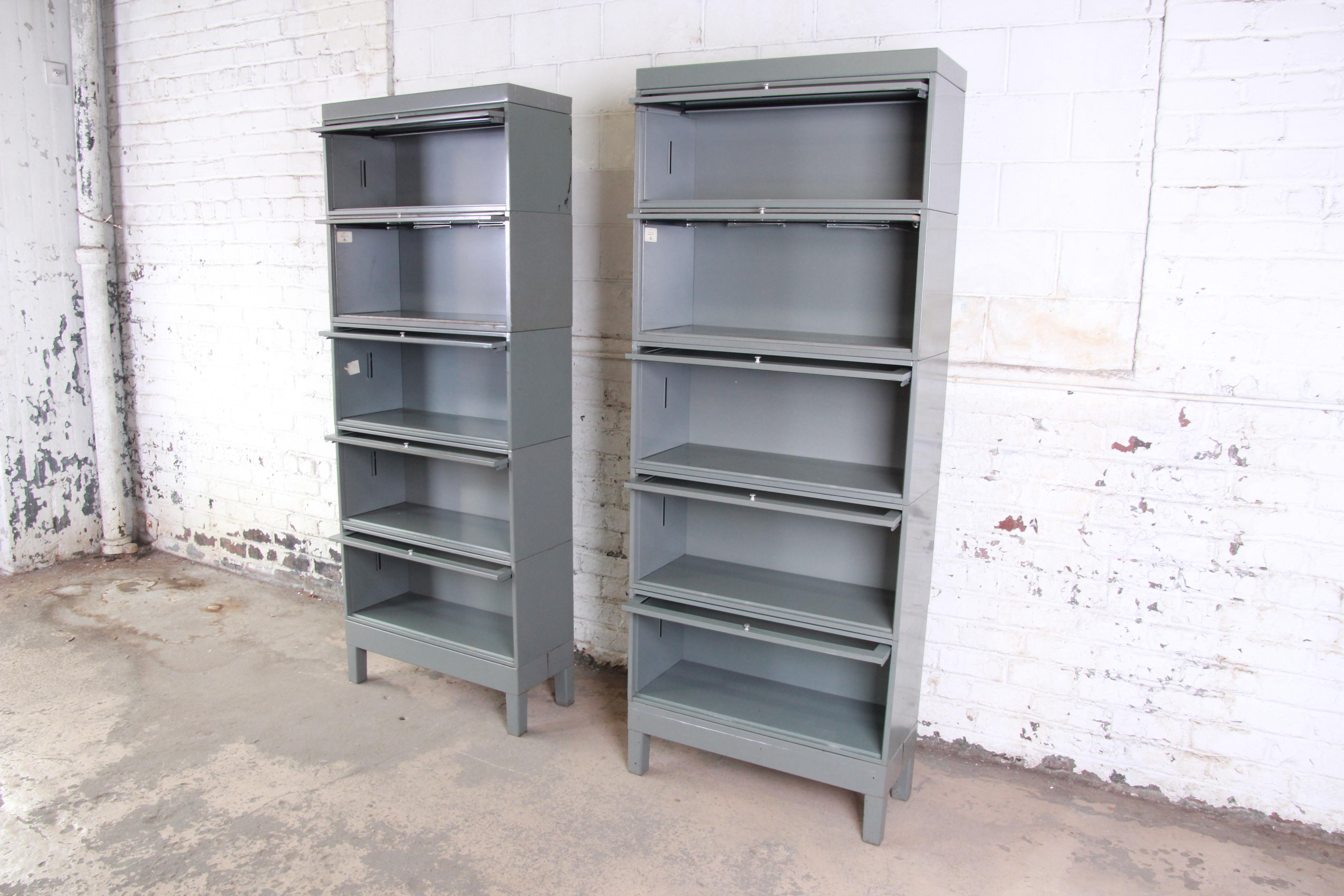 Metal Globe Wernicke Midcentury Industrial Five-Stack Barrister Bookcases, 1960s