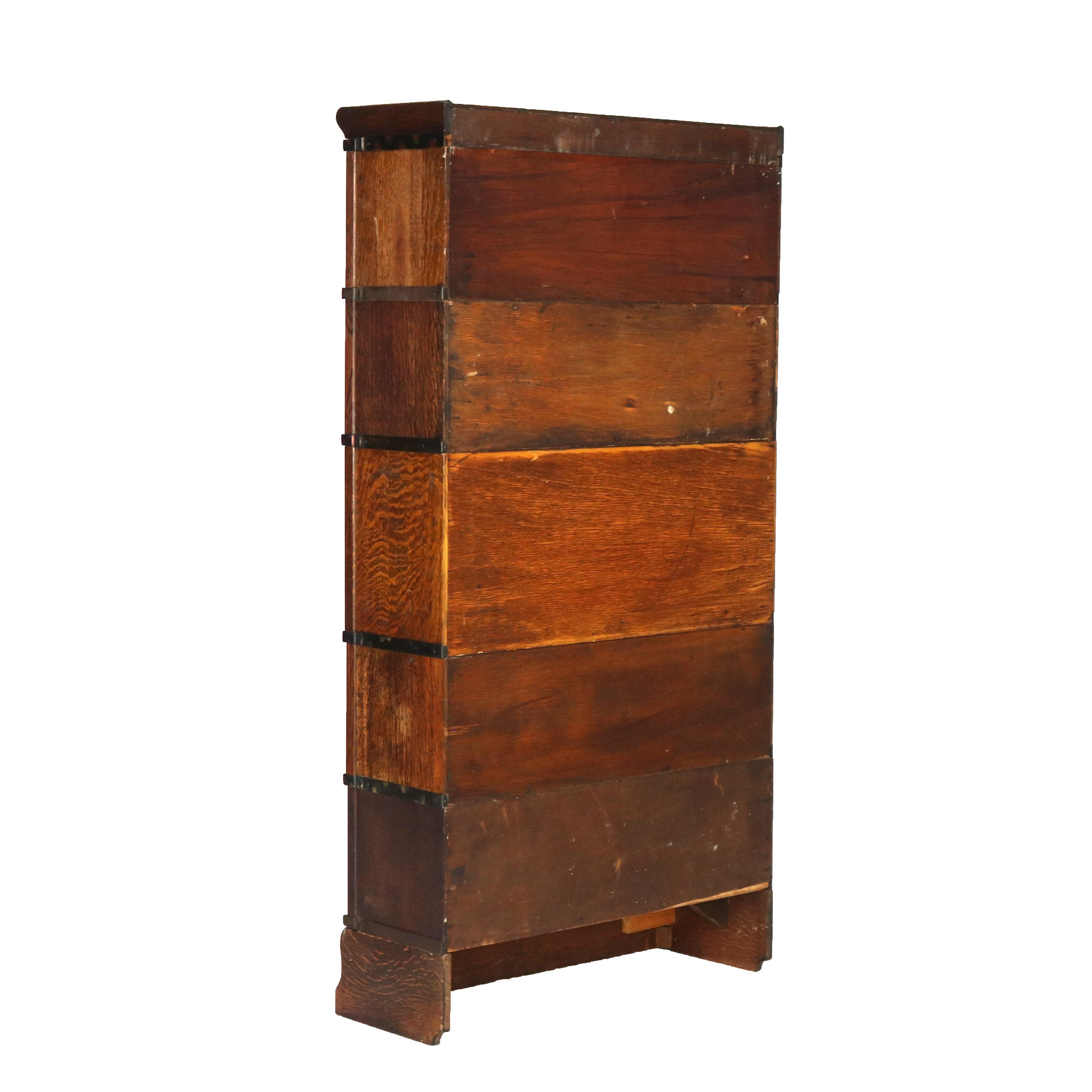 Globe Wernicke Mission Oak Barrister Bookcase Secretary with Leaded Glass c1920 For Sale 7