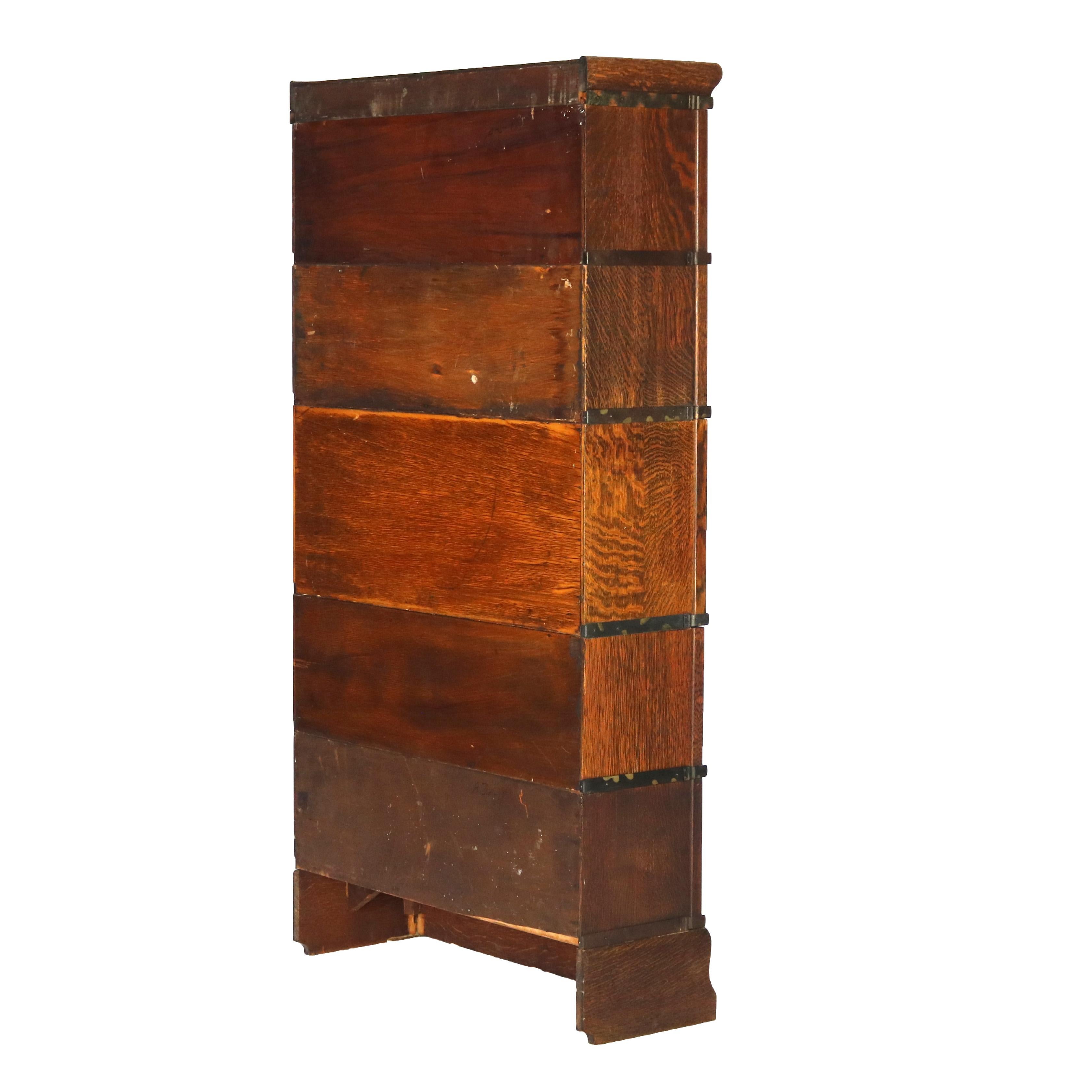 Globe Wernicke Mission Oak Barrister Bookcase Secretary with Leaded Glass c1920 For Sale 8