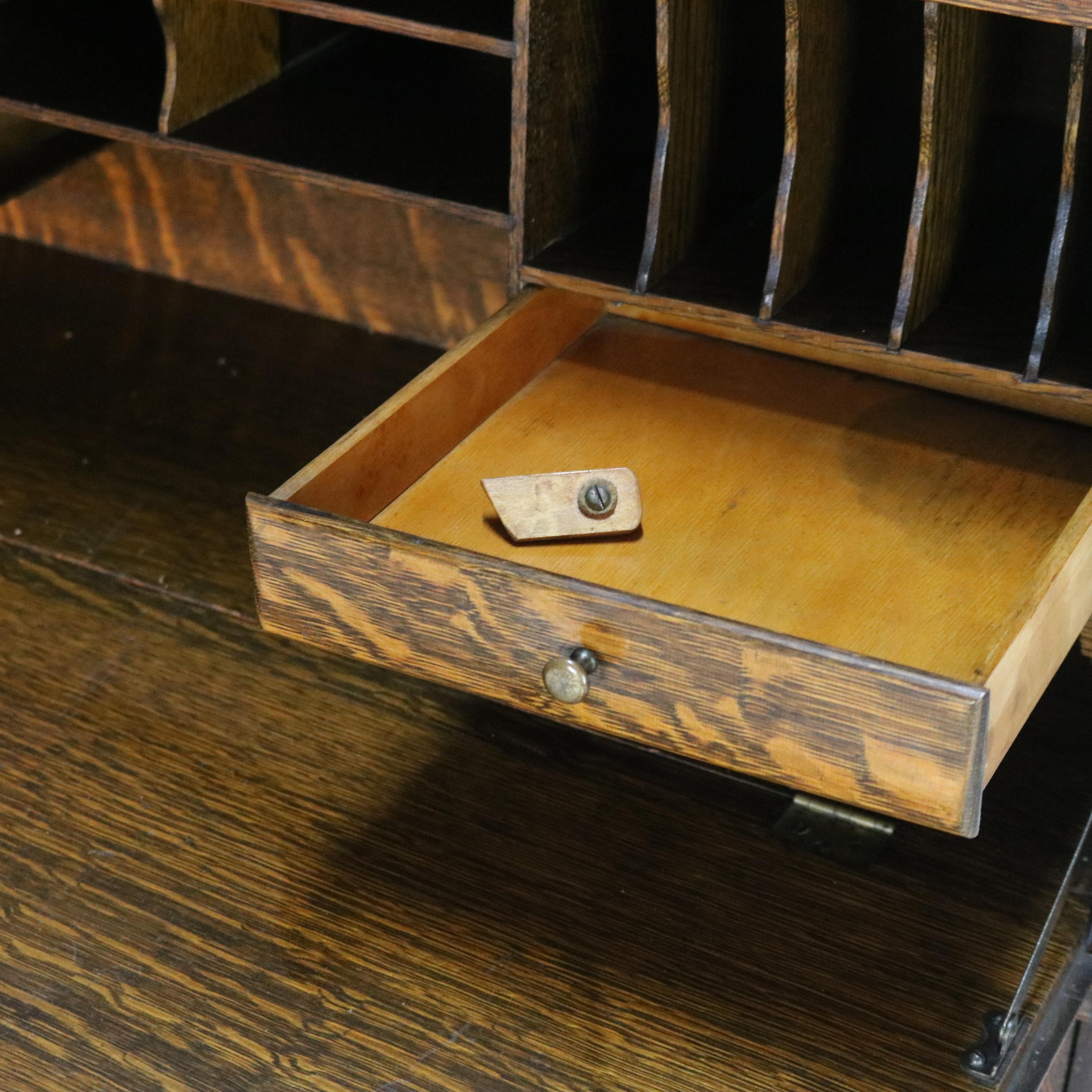 Globe Wernicke Mission Oak Barrister Bookcase Secretary with Leaded Glass c1920 For Sale 3