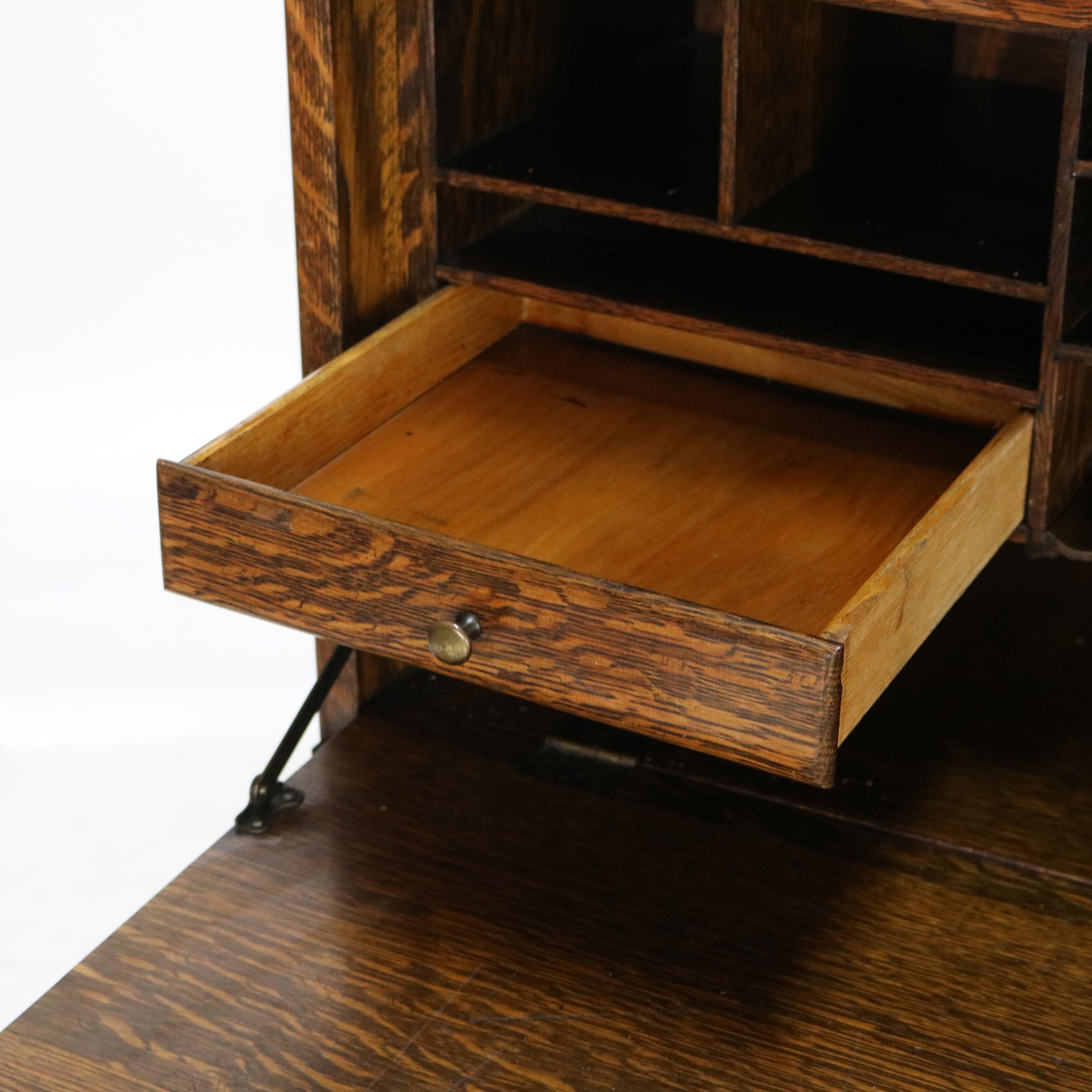 Globe Wernicke Mission Oak Barrister Bookcase Secretary with Leaded Glass c1920 For Sale 4