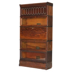Globe Wernicke Mission Oak Barrister Bookcase Secretary with Leaded Glass c1920