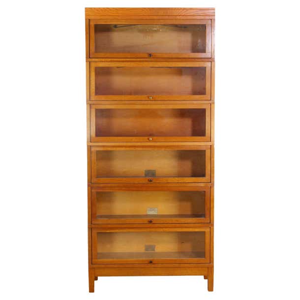 GlobeWernicke Oak 6 Sectional Barrister Bookcase with Glass Front