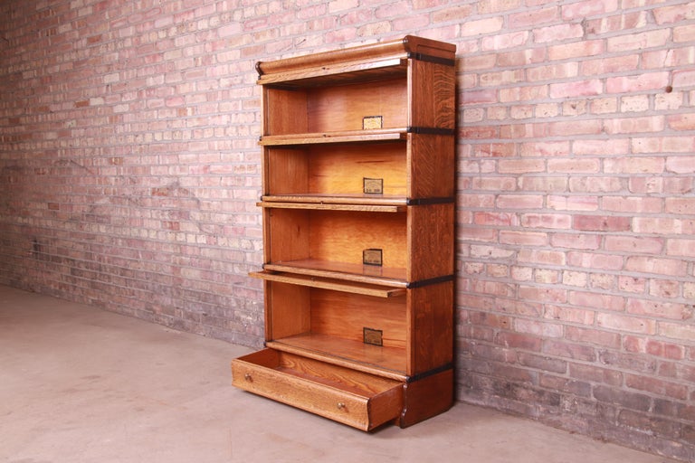 Globe Wernicke Oak FourStack Barrister Bookcase with Leaded Glass