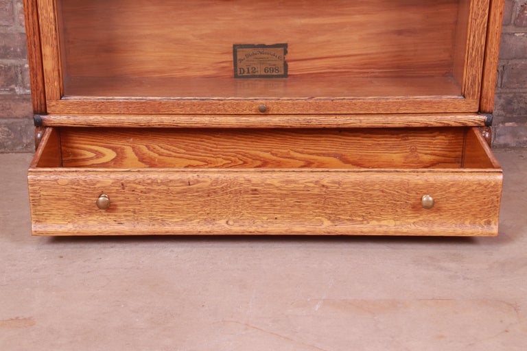 Globe Wernicke Oak FourStack Barrister Bookcase with Leaded Glass