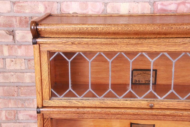 Globe Wernicke Oak FourStack Barrister Bookcase with Leaded Glass