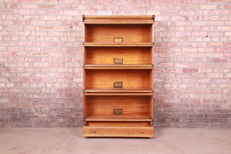 Globe Wernicke Oak FourStack Barrister Bookcase with Leaded Glass