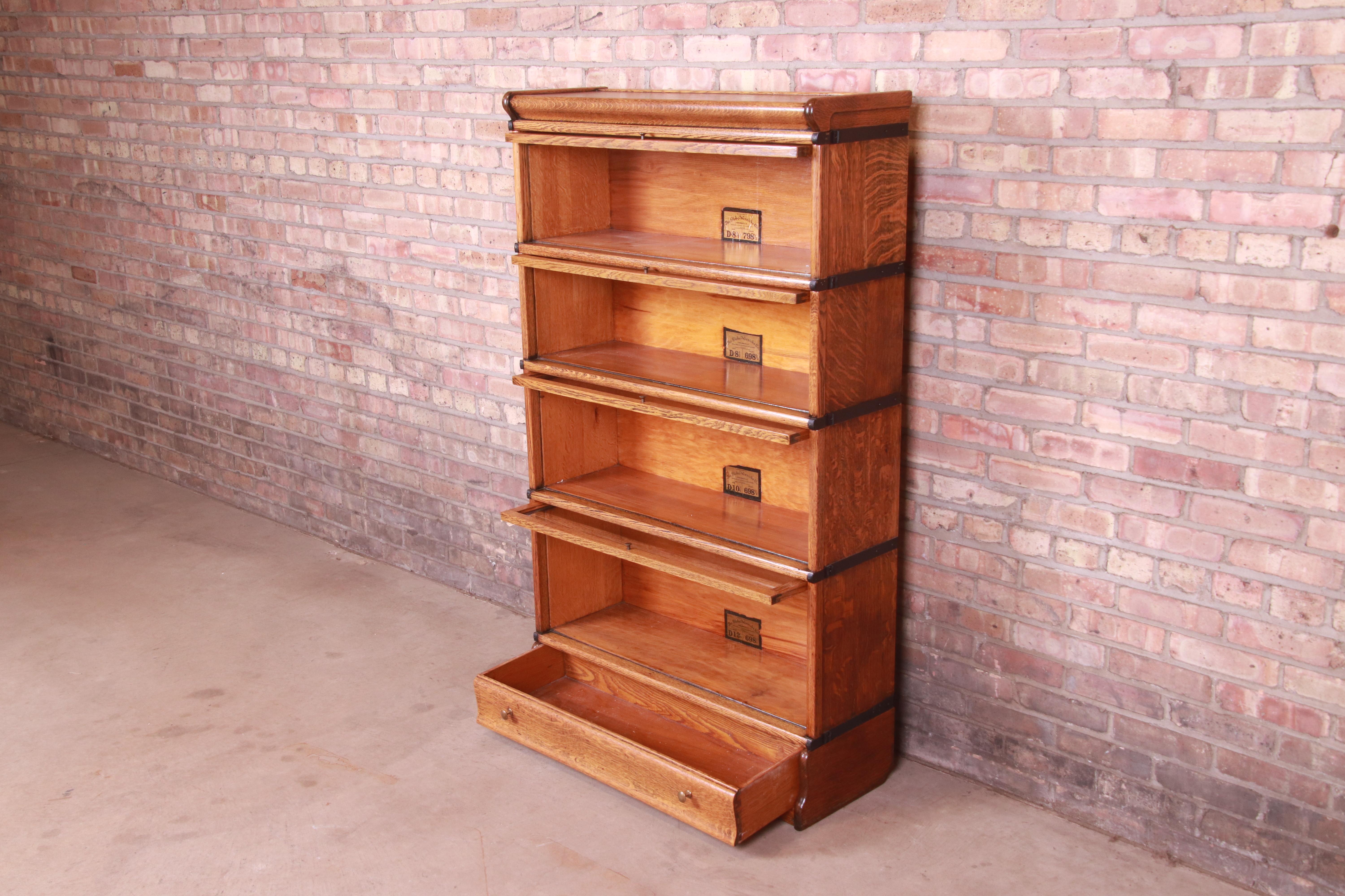 Globe Wernicke Oak Four-Stack Barrister Bookcase with Leaded Glass, circa 1900 1