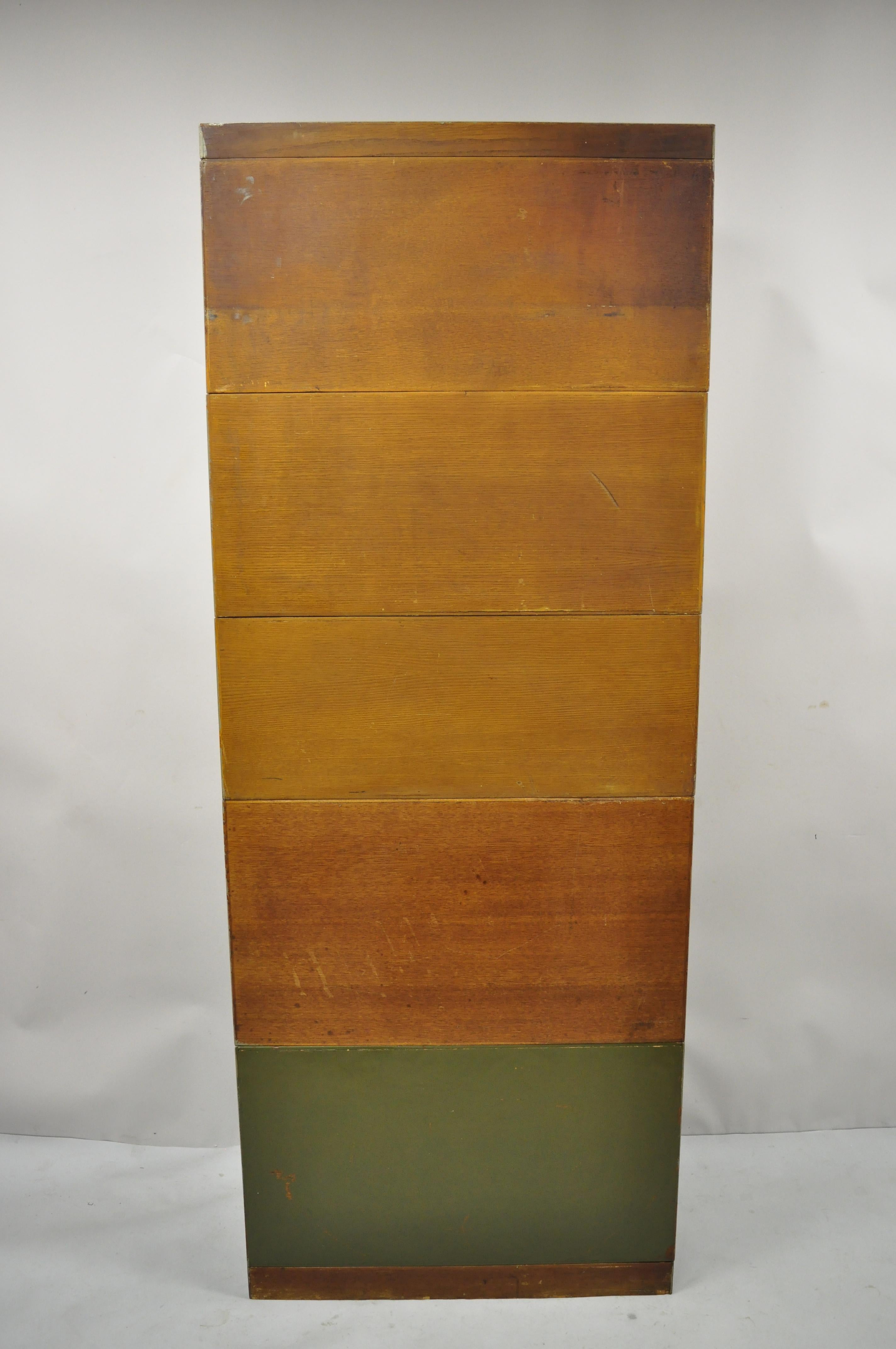 Globe Wernicke Oak Panel Green 5 Section Stacking Lawyer's Barrister Bookcase 2