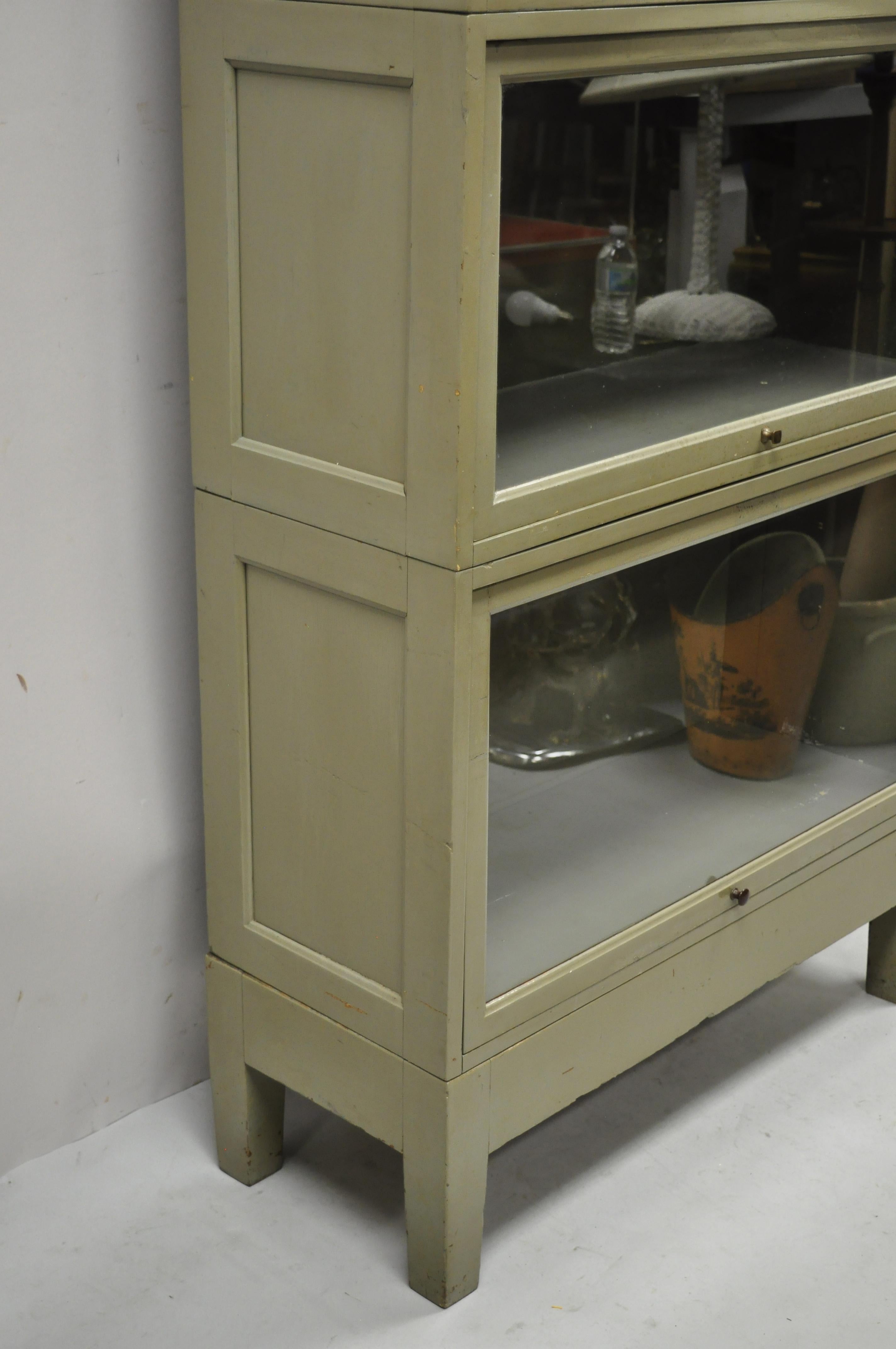 North American Globe Wernicke Oak Wood Panel Side Green 4 Section Stacking Barrister Bookcase