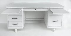 Globe Wernicke Style Mid-Century Modern White Steel Tanker Desk w/ Formica Top