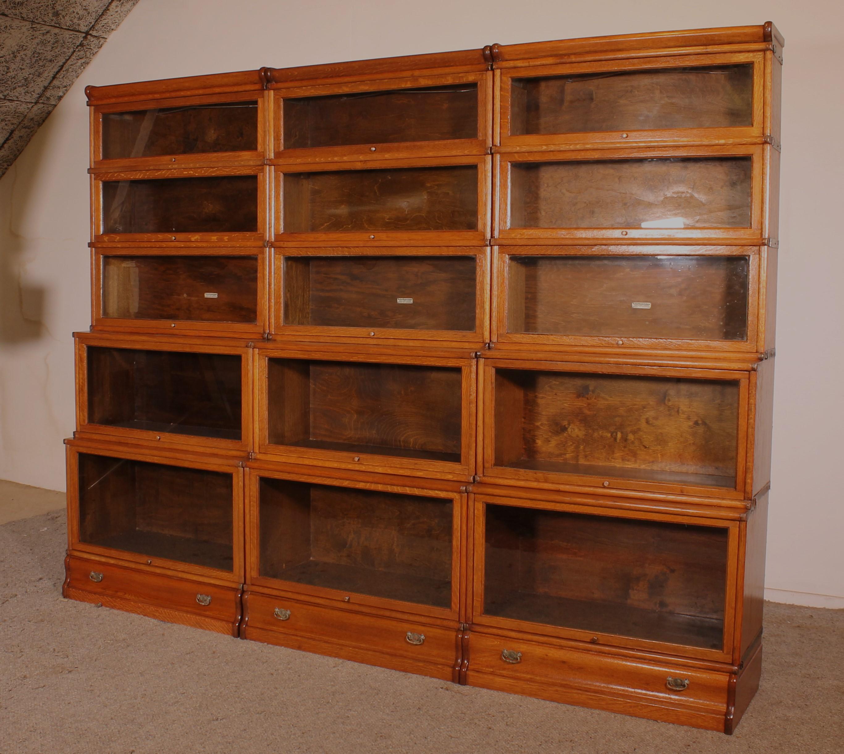 eccezionale set di tre librerie in rovere Globe Wernicke London della fine del XIX secolo - Inizio XX secolo dall'Inghilterra

libreria rara chiamata cascata poiché gli elementi hanno profondità diverse. Sono i più rari e ricercati perché consentono