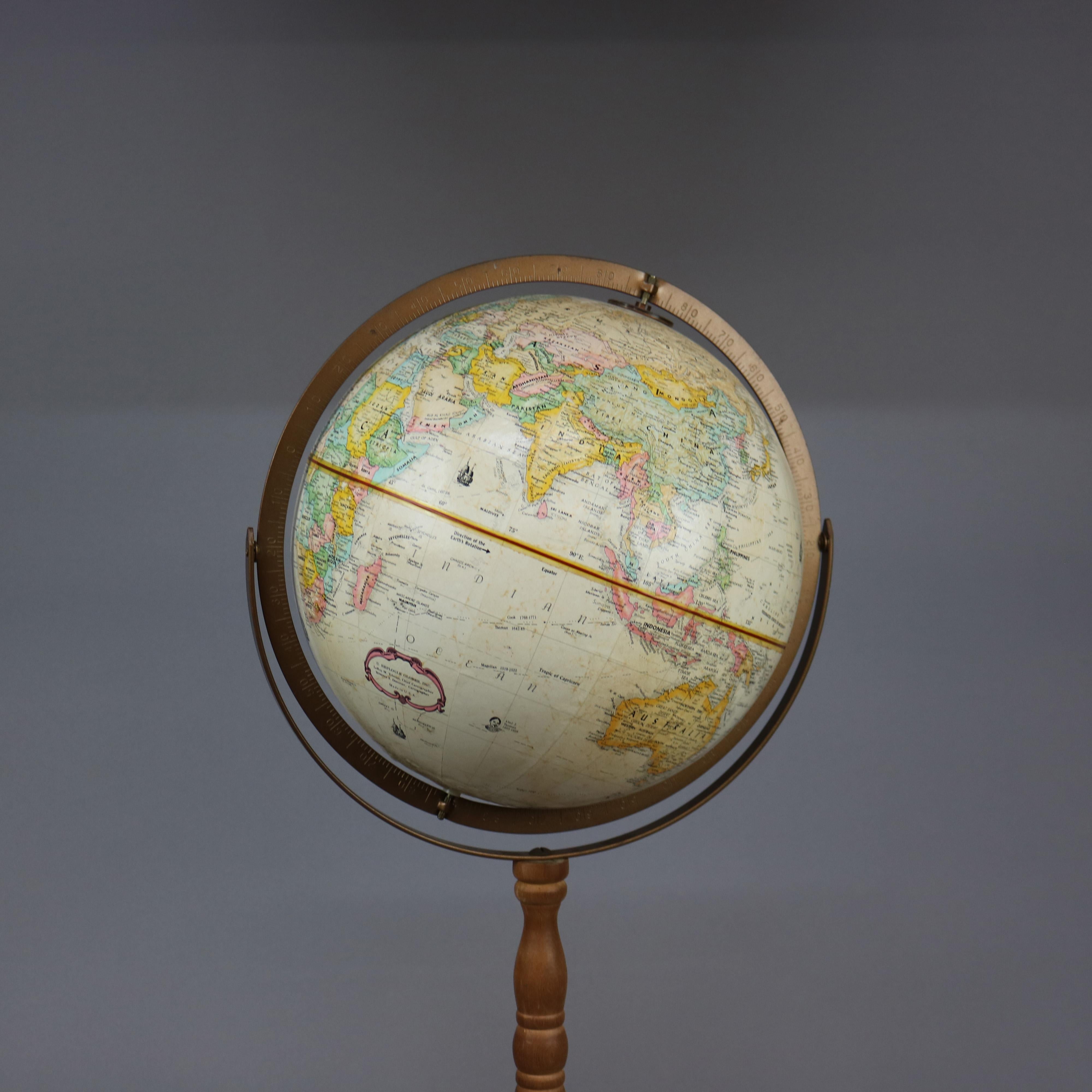 20th Century Globemaster Brass & Bronzed Metal Floor Globe by Replogle 20thC For Sale