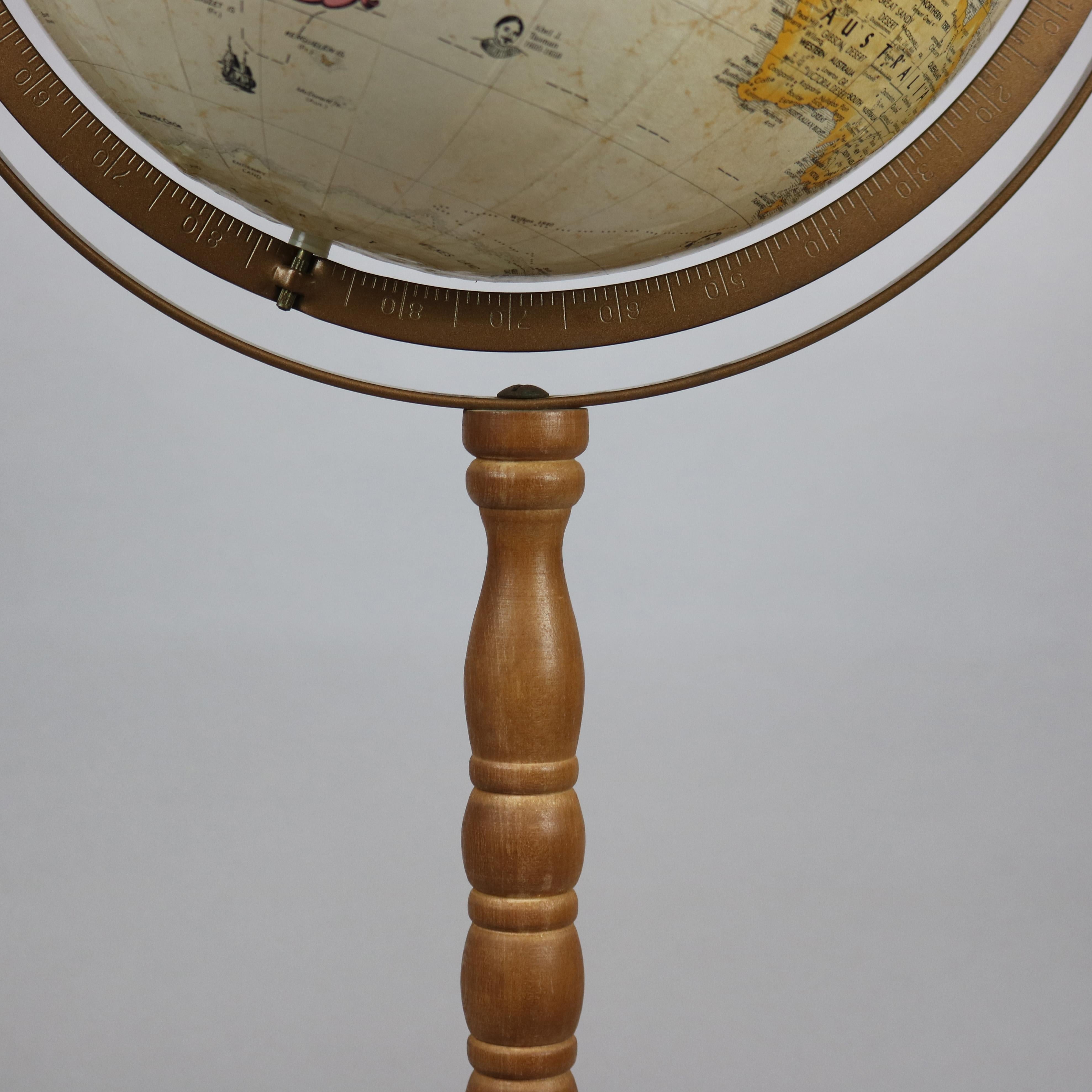 20th Century Globemaster Brass & Bronzed Metal Floor Globe by Replogle 20th C For Sale