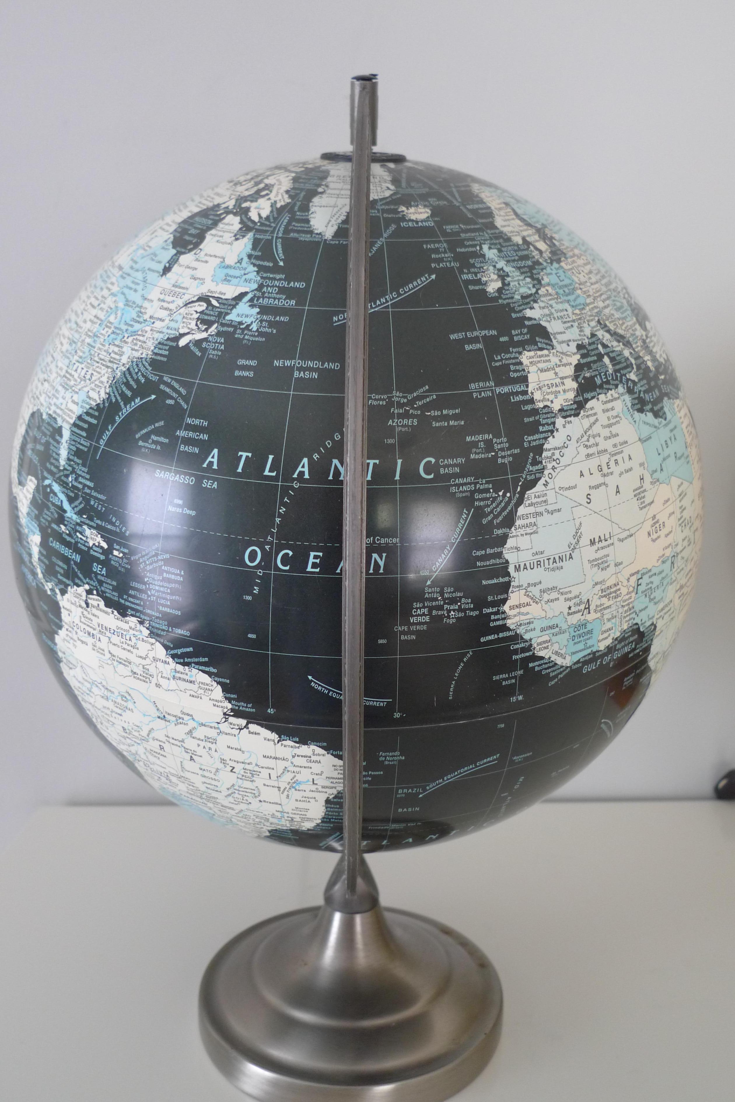 Late 20th Century Globes, an illuminated pair: World Premier and Scanglobe by Replogle. 