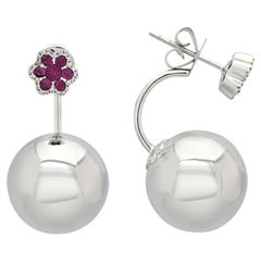 Globes Ruby White Diamond & Ruby 18K White Gold Ball Earrings
