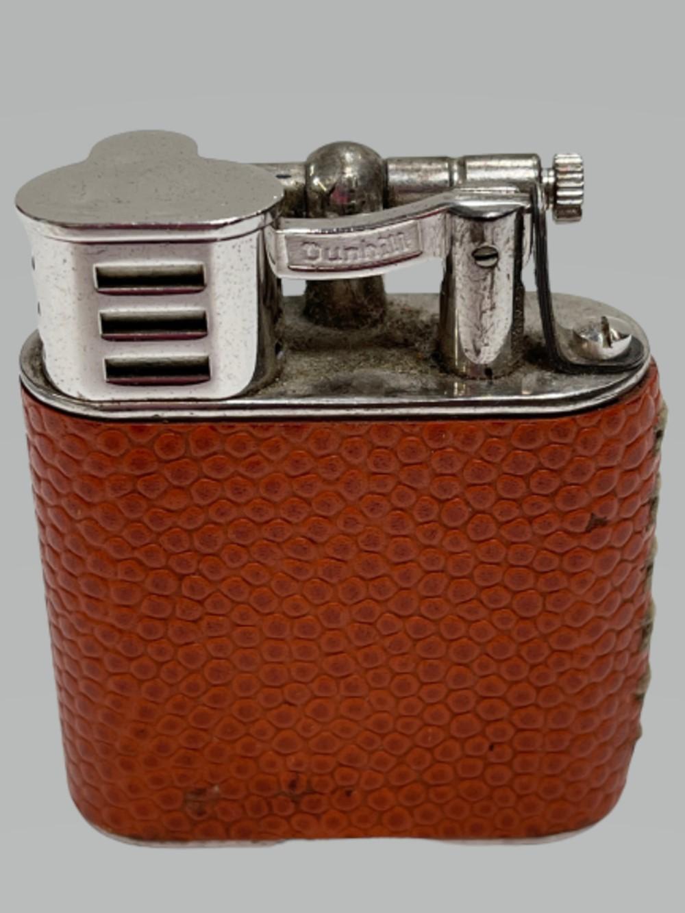 British Globetrotter Leather Wrapped Sports Lift Arm Lighter by Dunhill For Sale