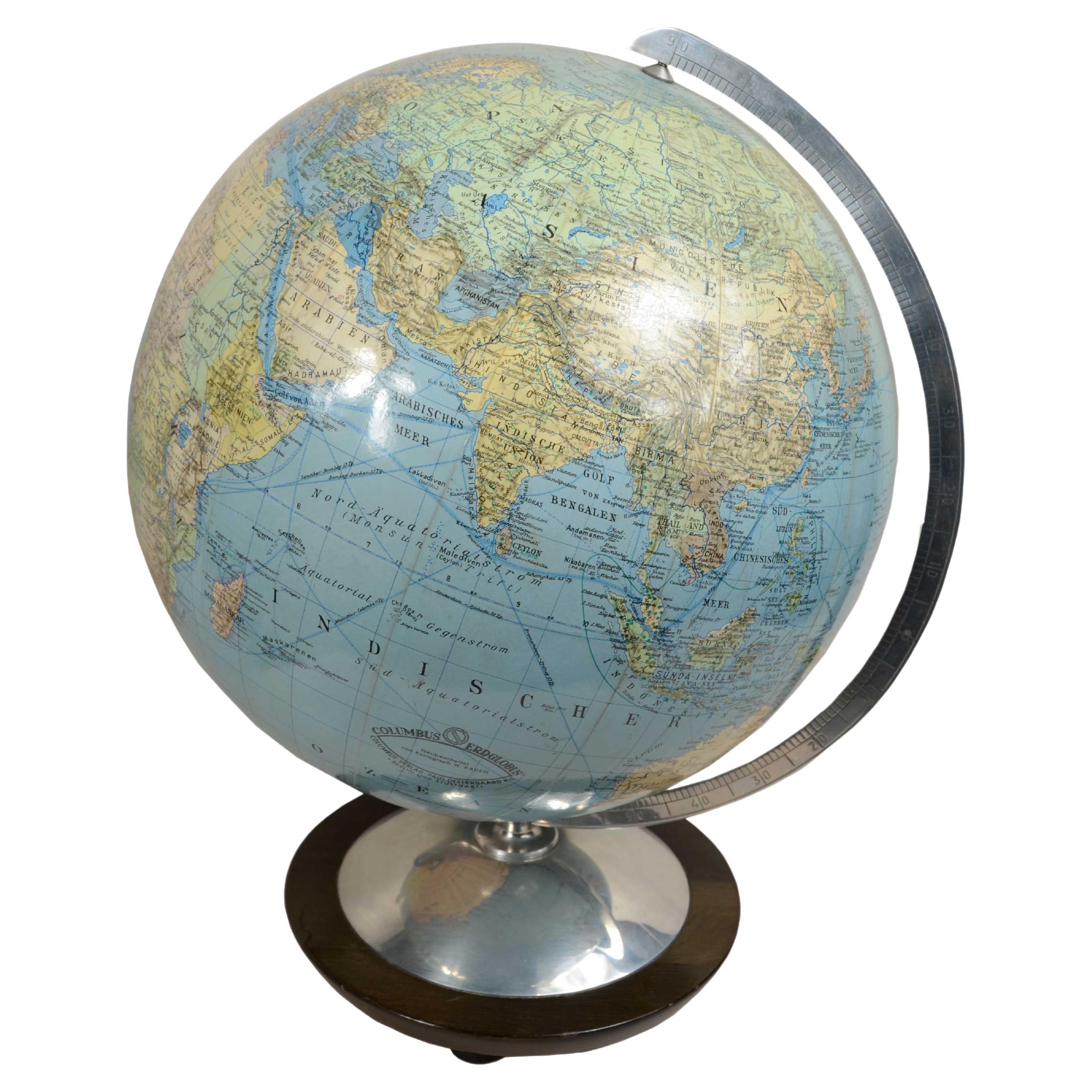 Globo terrestre Columbus Erdglobus 1950 del cartografo tedesco Paul Oestergaard For Sale