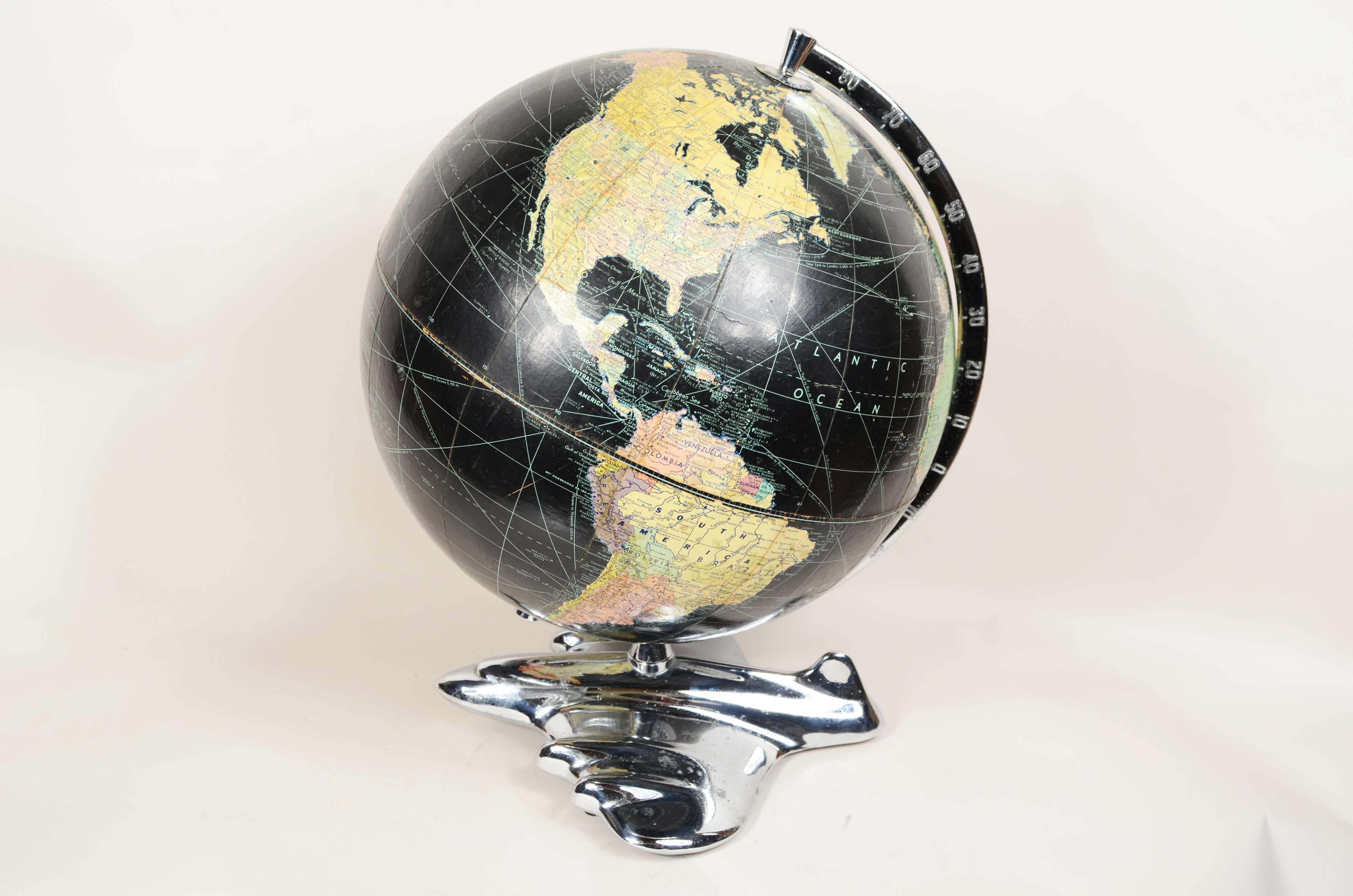 Earth globe with airplane-shaped base published in 1949 by Weber Costello Co.  For Sale 6