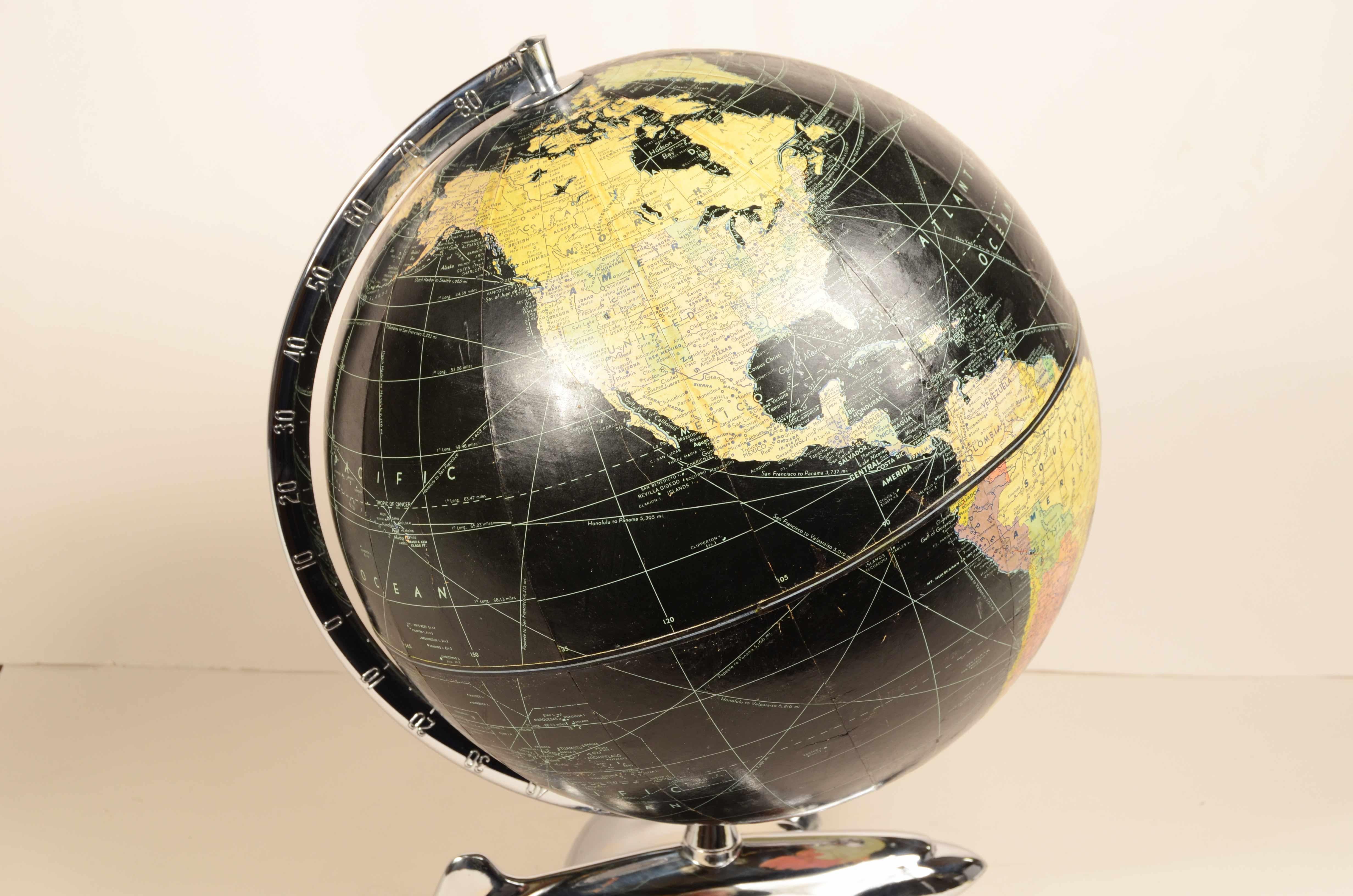 Earth globe with airplane-shaped base published in 1949 by Weber Costello Co. 3