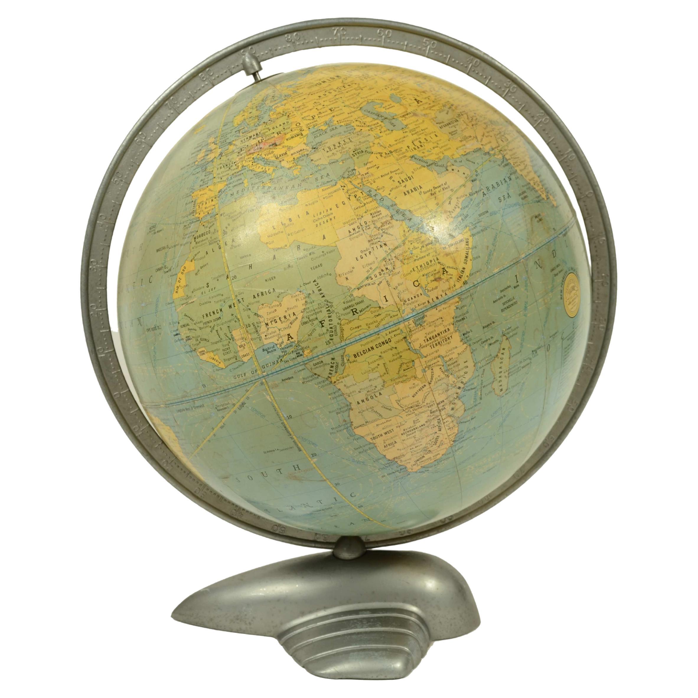 Earth globe with stylized airplane base Art Deco Weber Costello
