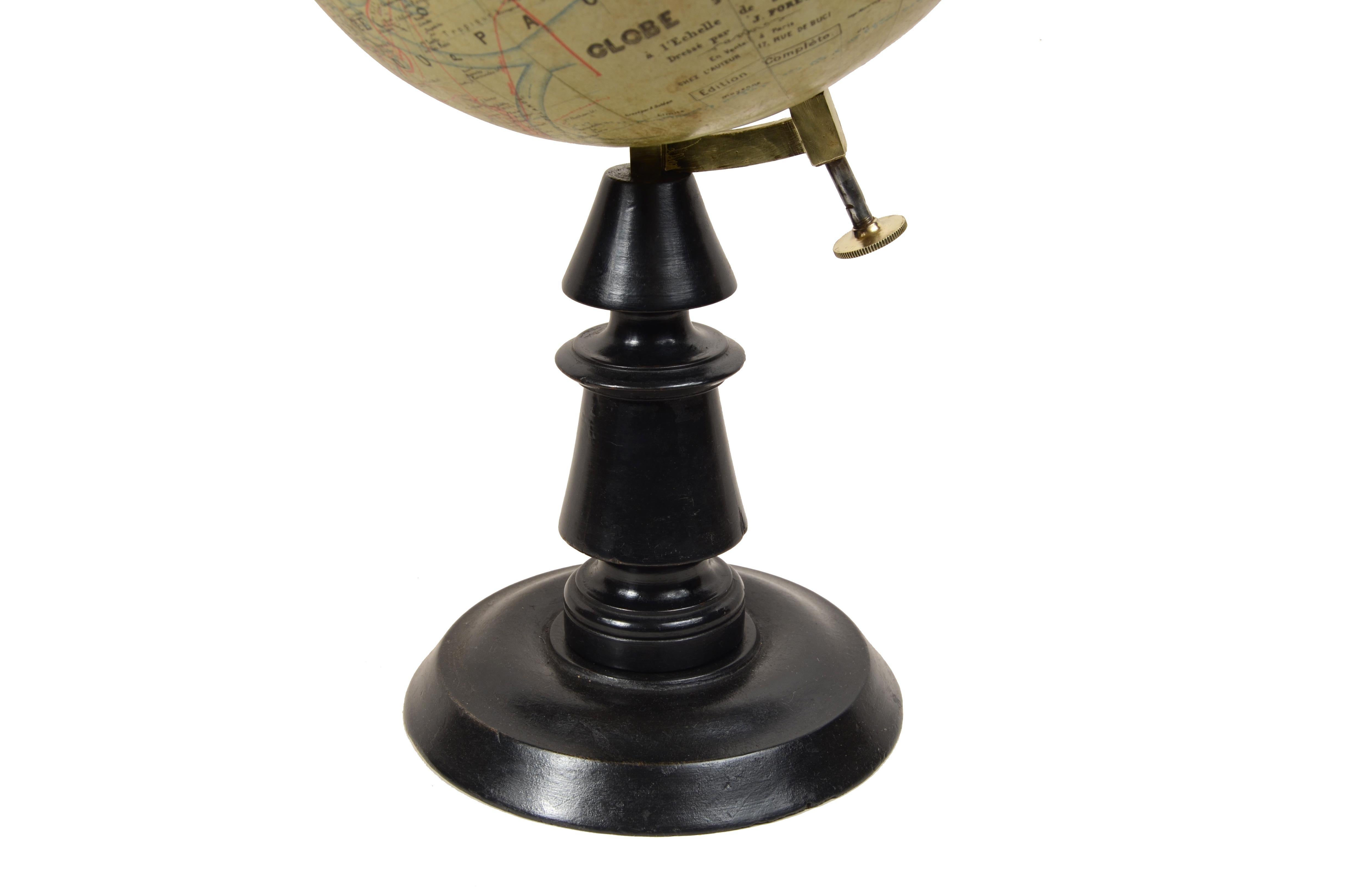 Earth globe edited in the late 19th century by French geographer J. Forest For Sale 6
