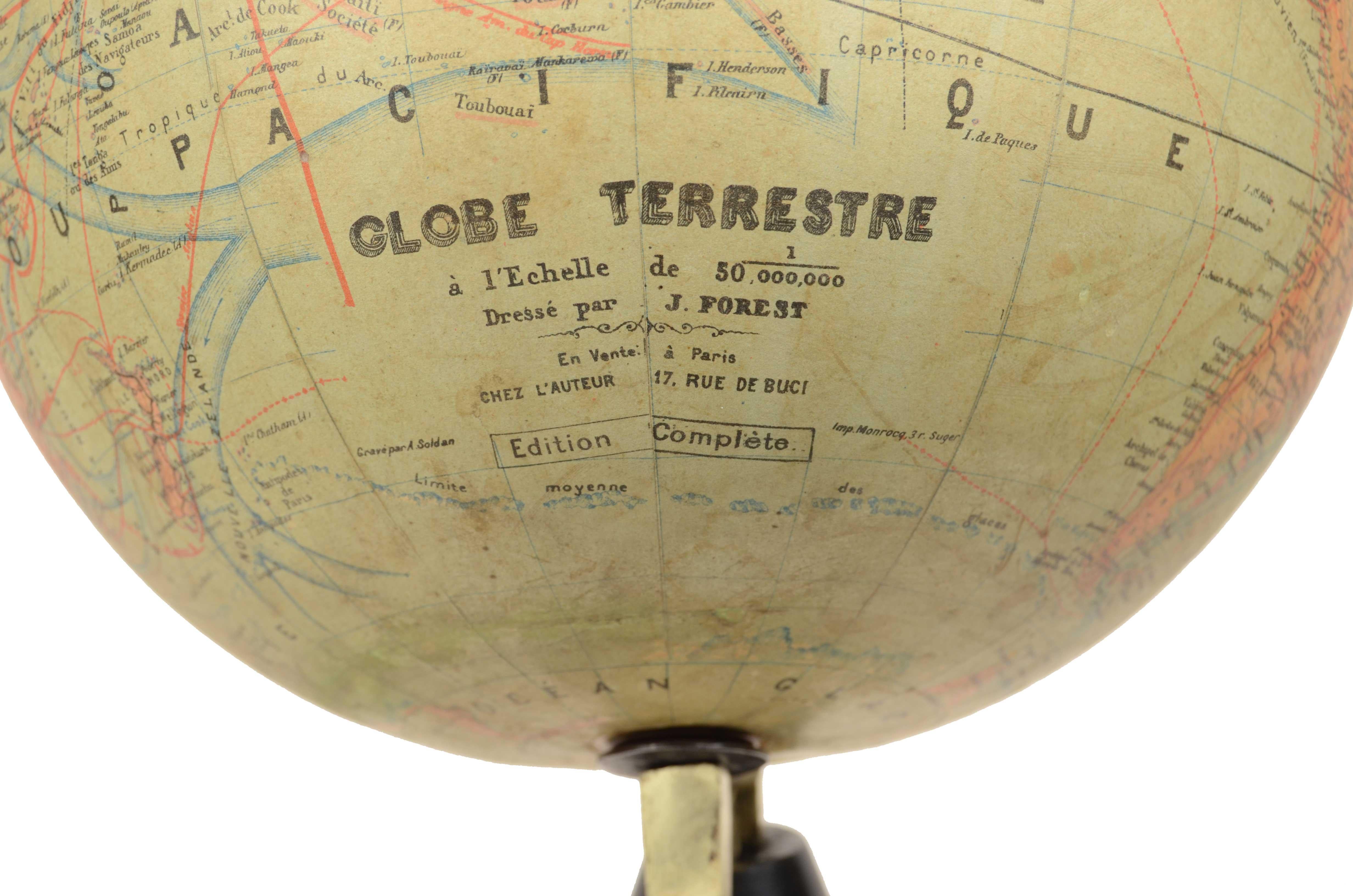 Earth globe edited in the late 19th century by French geographer J. Forest For Sale 7