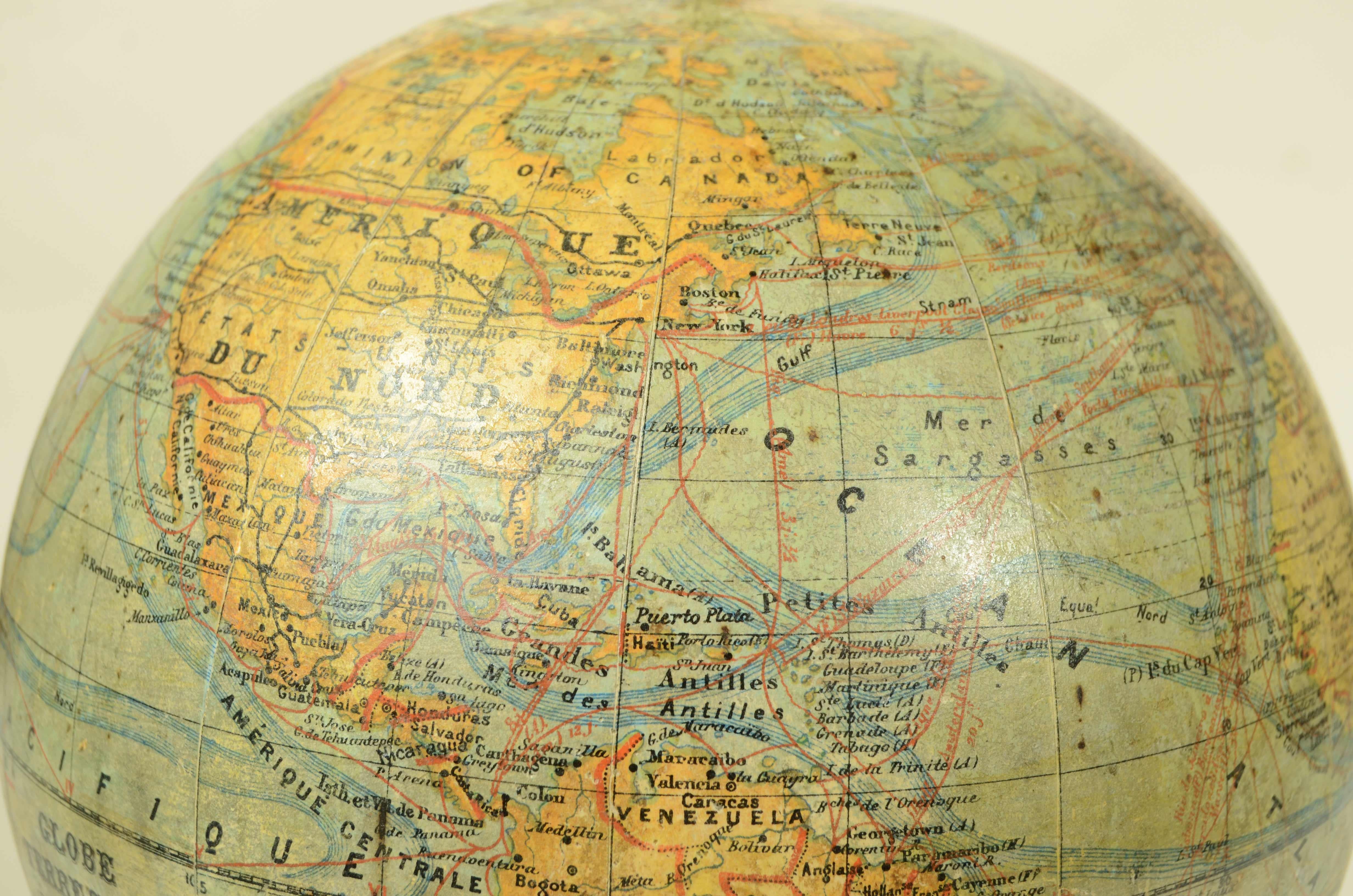 Globo terrestre edito alla fine del XIX secolo dal geografo francese J. Forest en vente 11