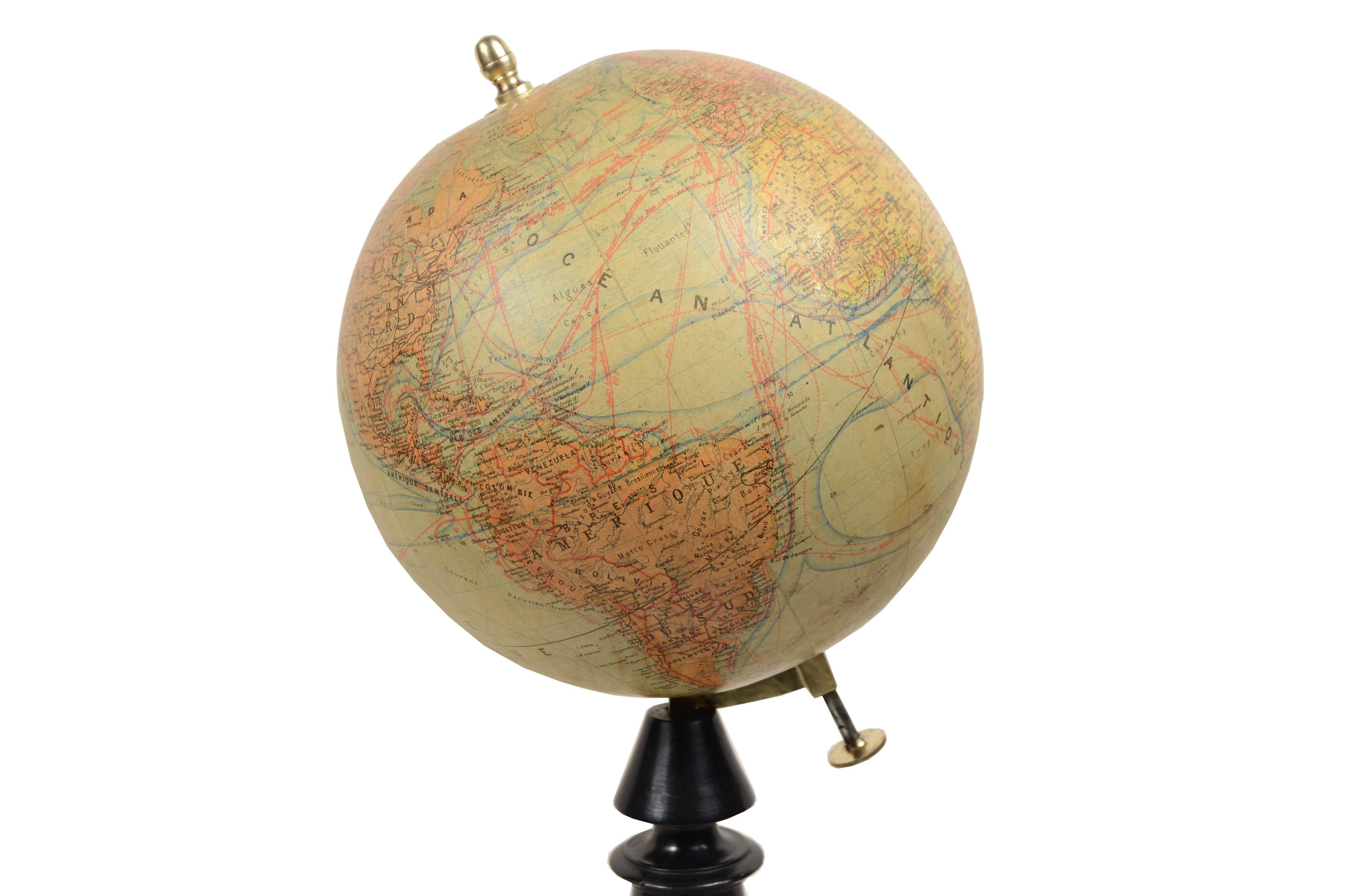 Earth globe edited in the late 19th century by French geographer J. Forest For Sale 1