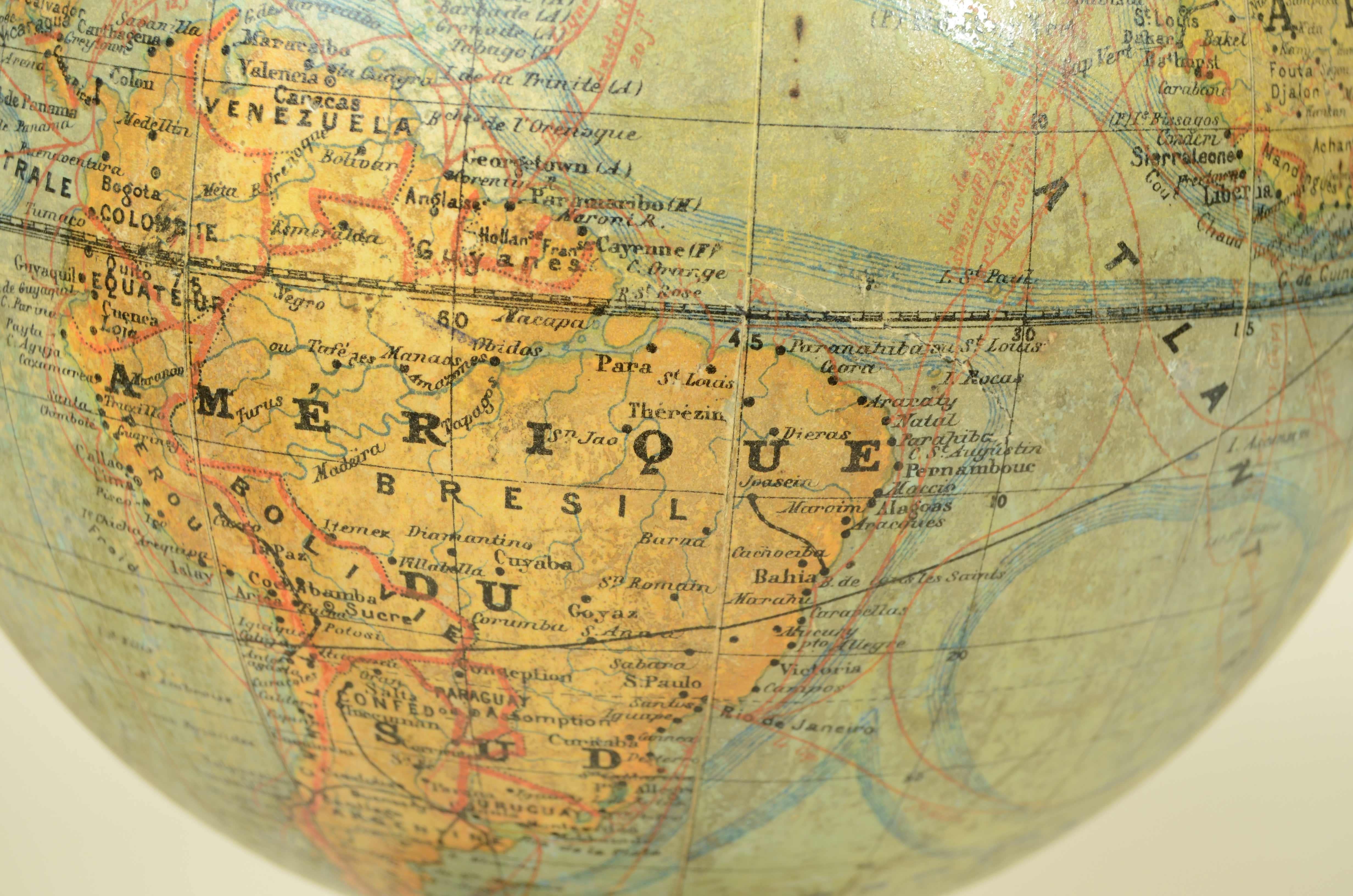 Globo terrestre edito alla fine del XIX secolo dal geografo francese J. Forest en vente 4