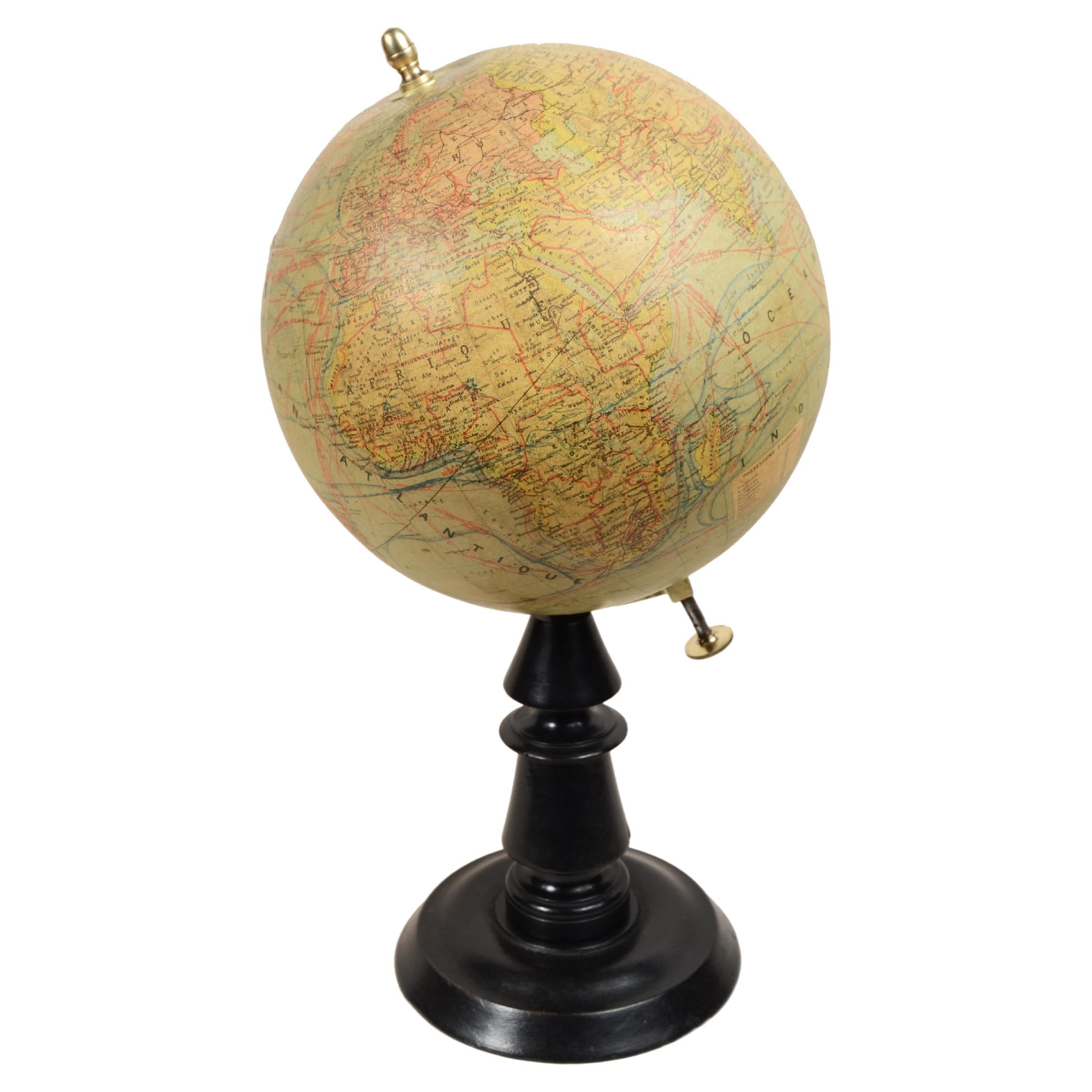 Earth globe edited in the late 19th century by French geographer J. Forest For Sale