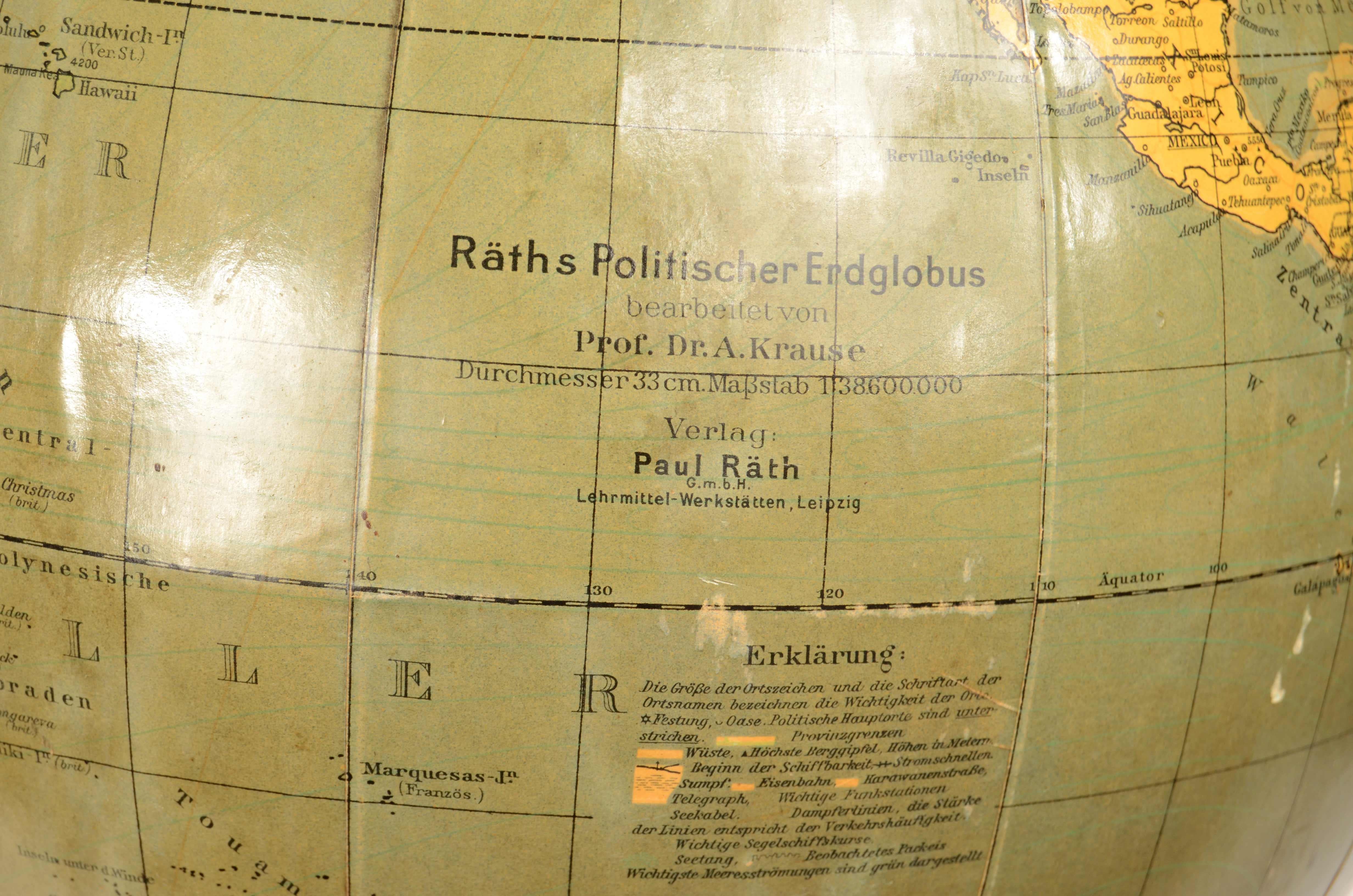 Globo terrestre edito Räths Politischer Erdglobus disegnato e delineato nel 1930 im Angebot 10
