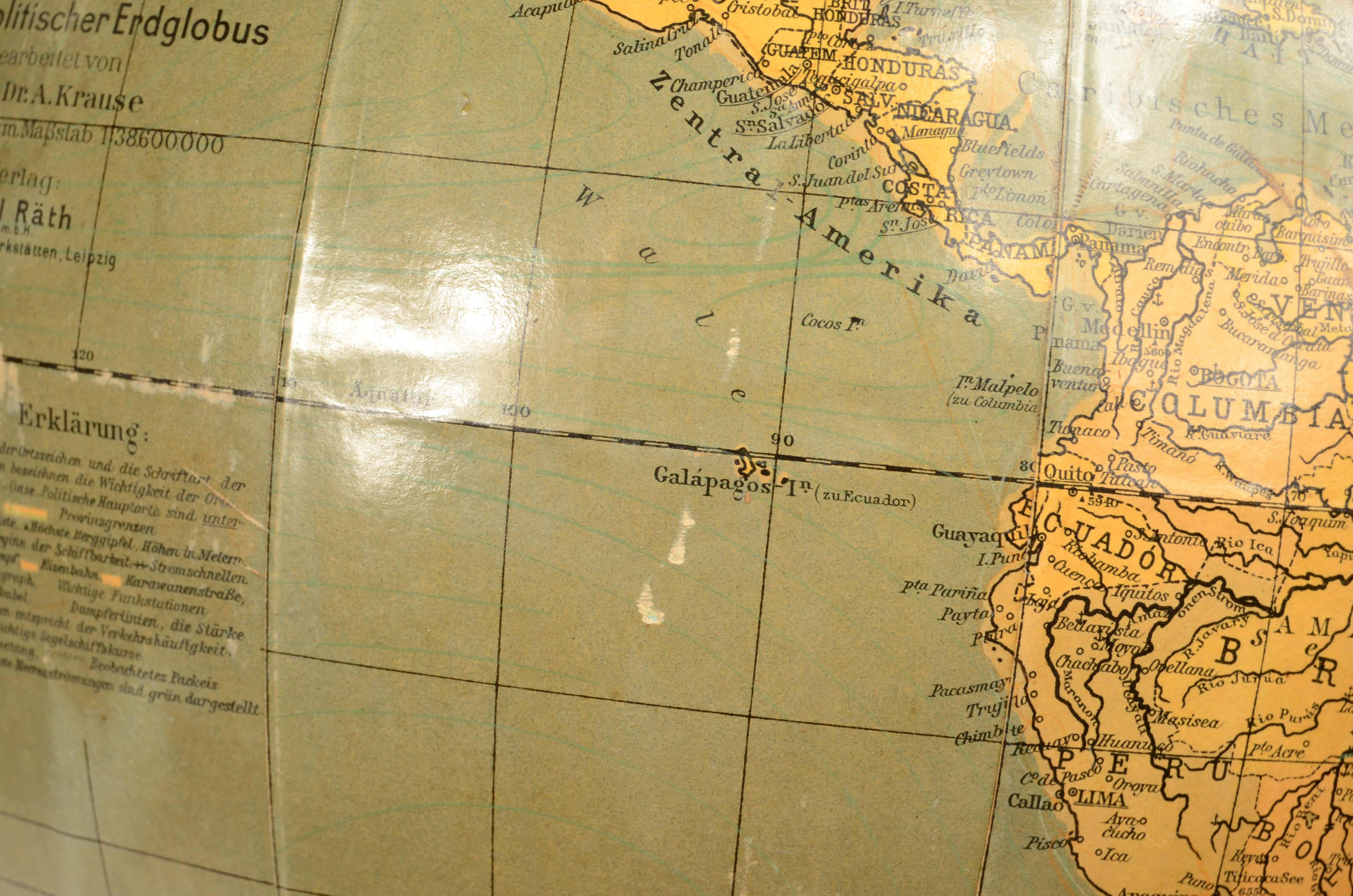 Globo terrestre edito Räths Politischer Erdglobus disegnato e delineato nel 1930 im Angebot 11