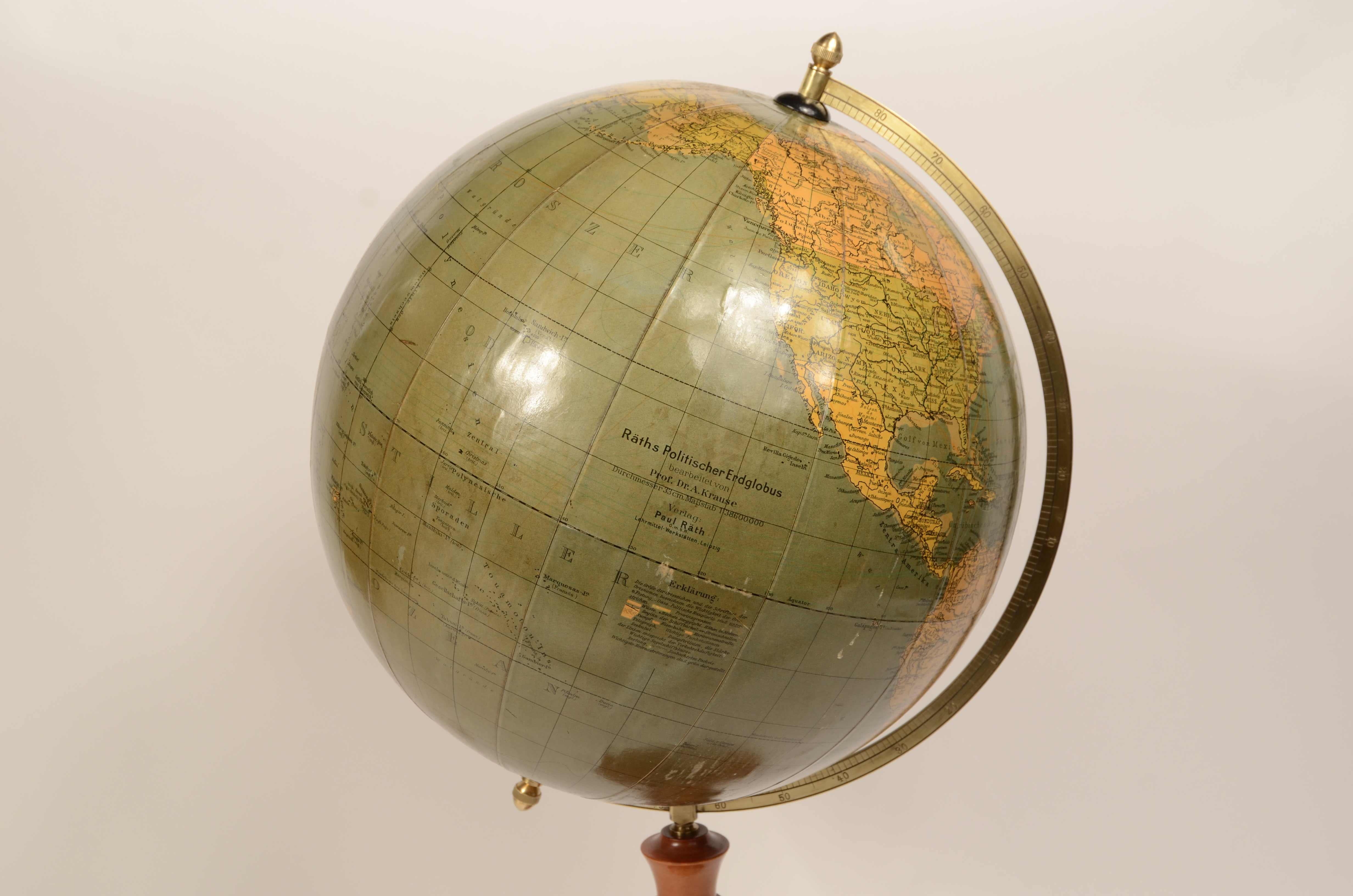 Globo terrestre edito Räths Politischer Erdglobus disegnato e delineato nel 1930 im Angebot 2