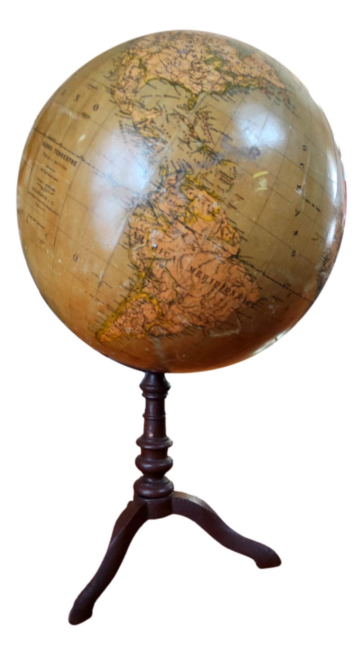 Industrial globo terrestre mappamondo design guido cora per paravia  1920 - inizi del 900 For Sale