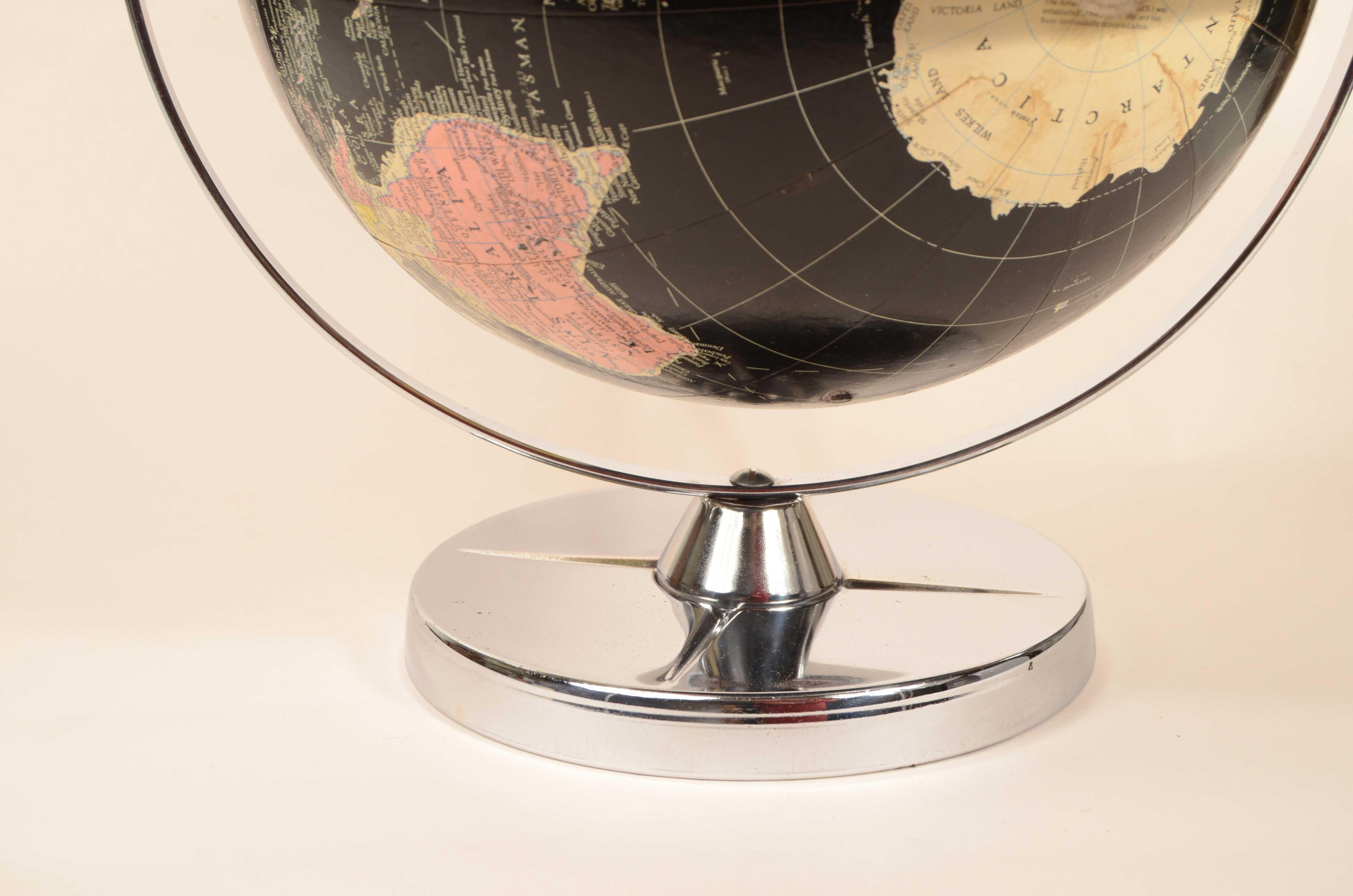 Encyclopedia Britannica 1960 black terrestrial globe chrome metal base 5