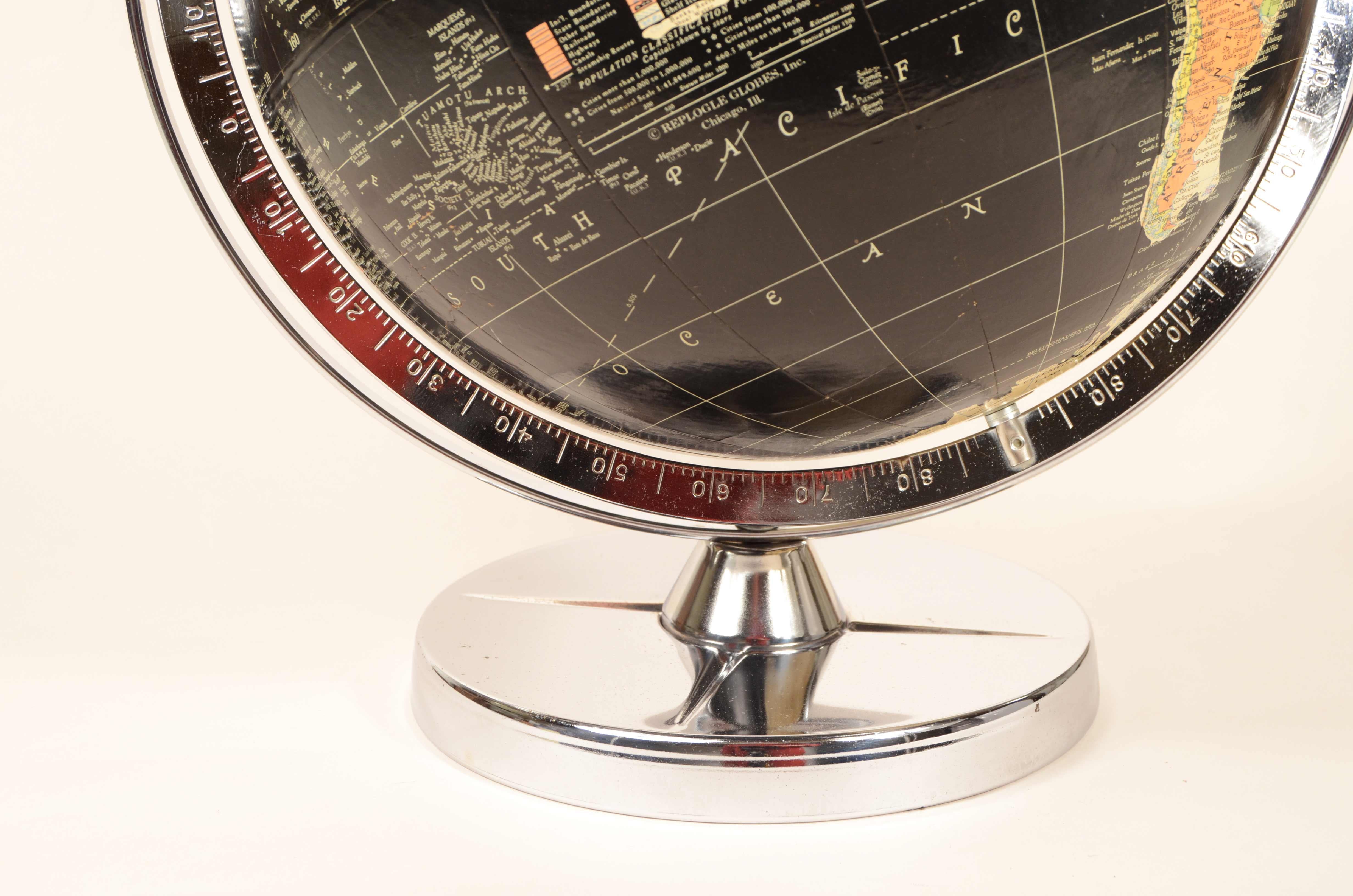 Encyclopedia Britannica 1960 black terrestrial globe chrome metal base 6