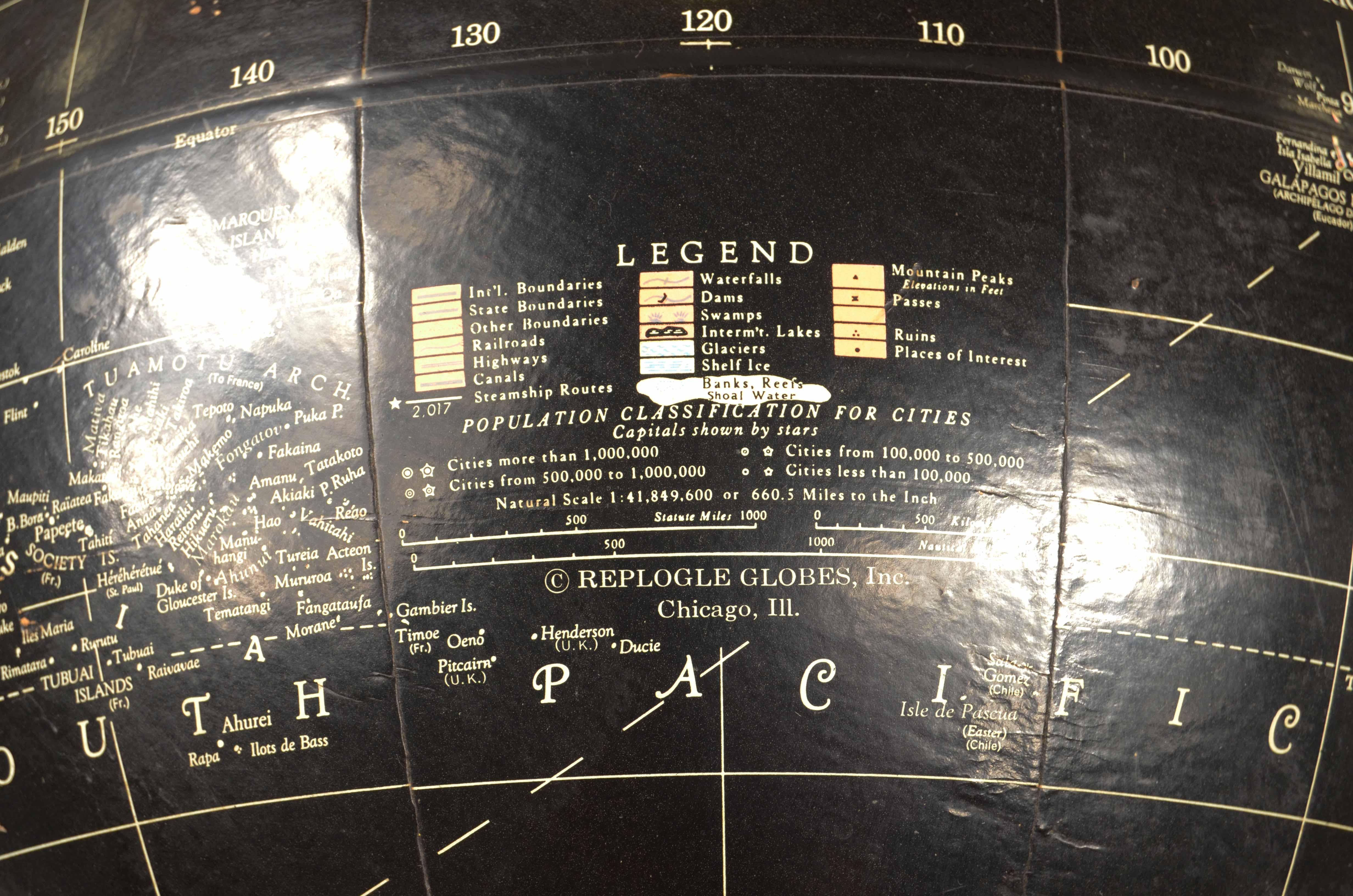 Encyclopedia Britannica 1960 black terrestrial globe chrome metal base 7