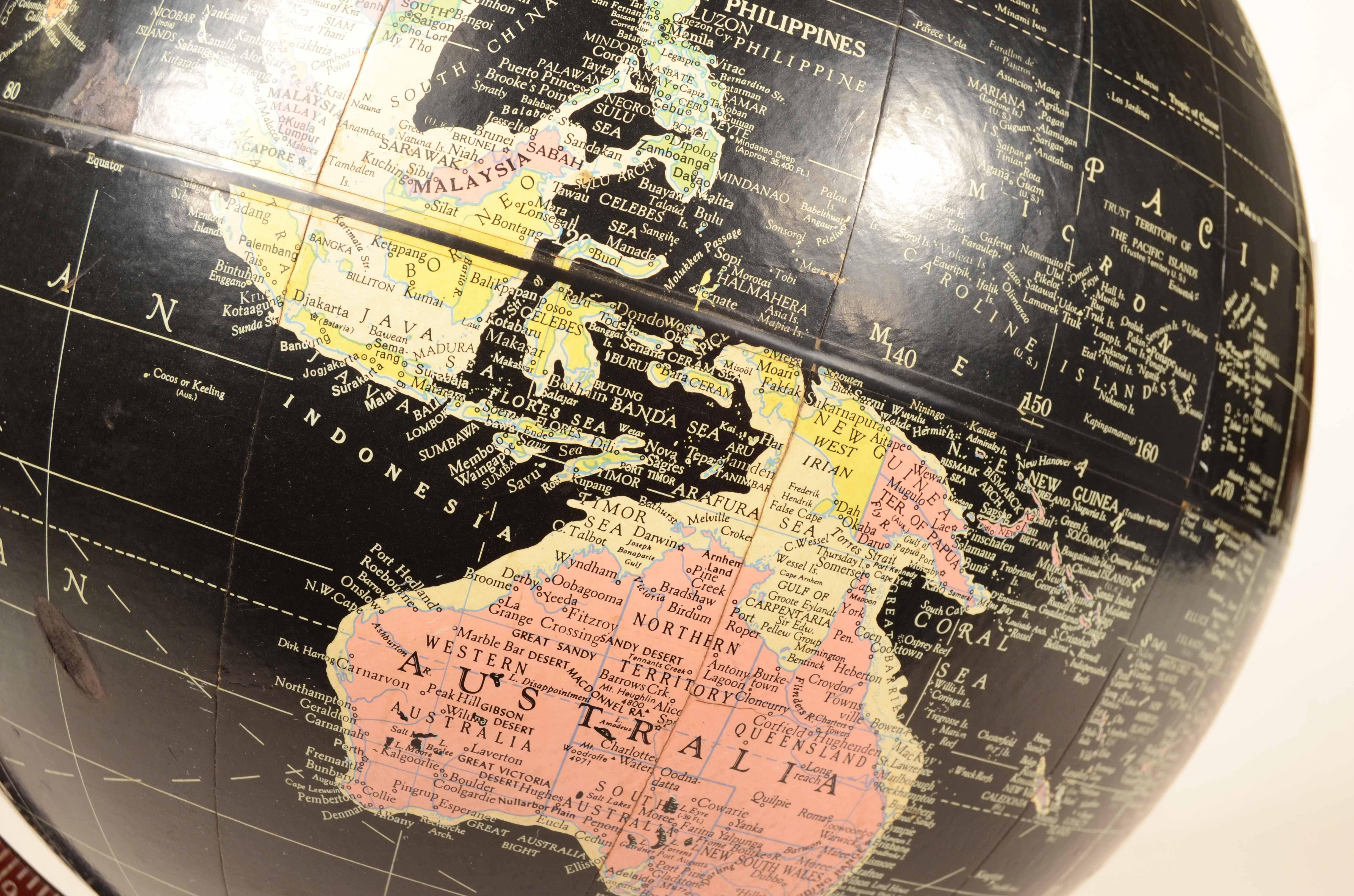 Encyclopedia Britannica 1960 black terrestrial globe chrome metal base 10