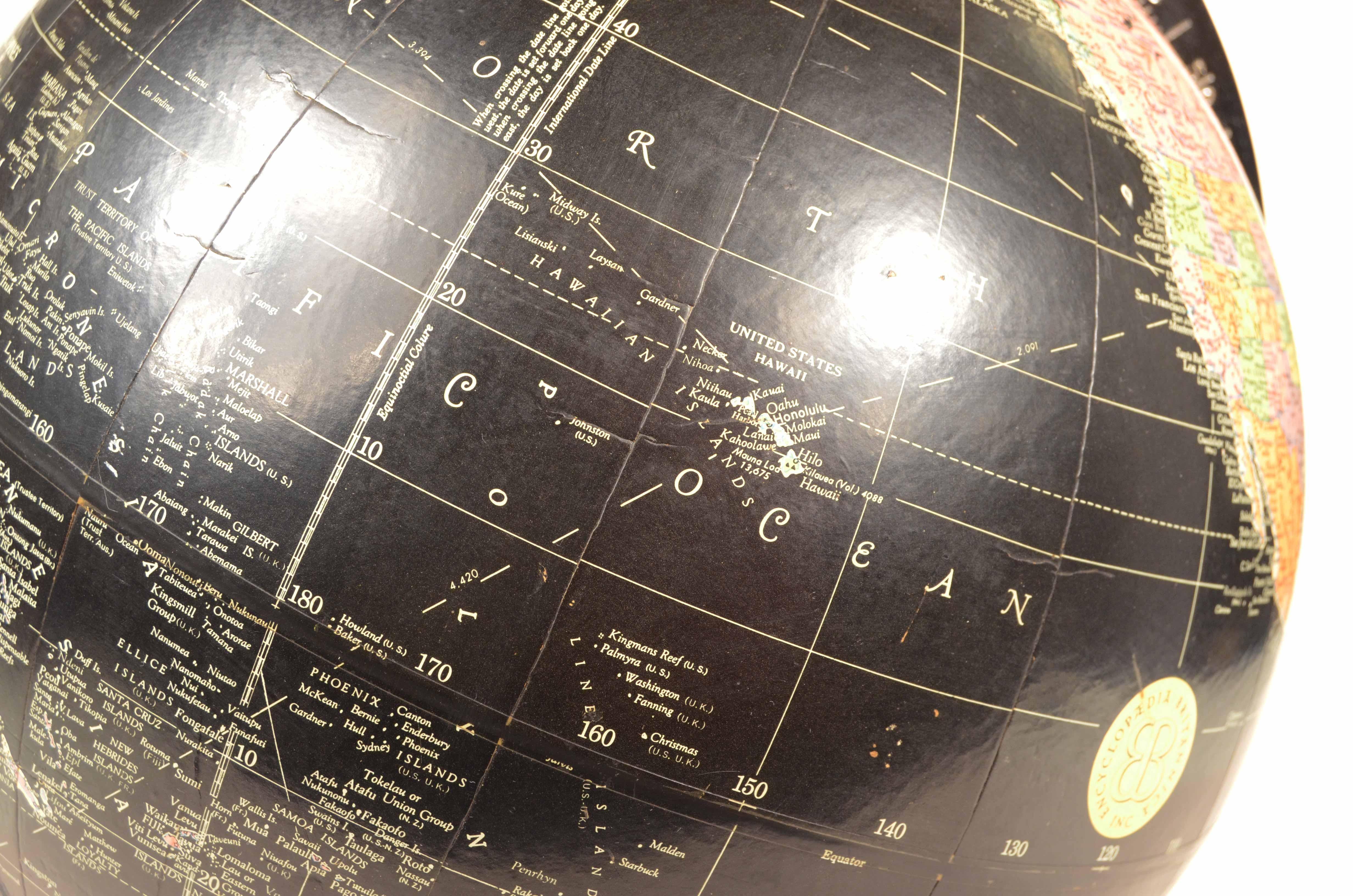 Encyclopedia Britannica 1960 black terrestrial globe chrome metal base 11