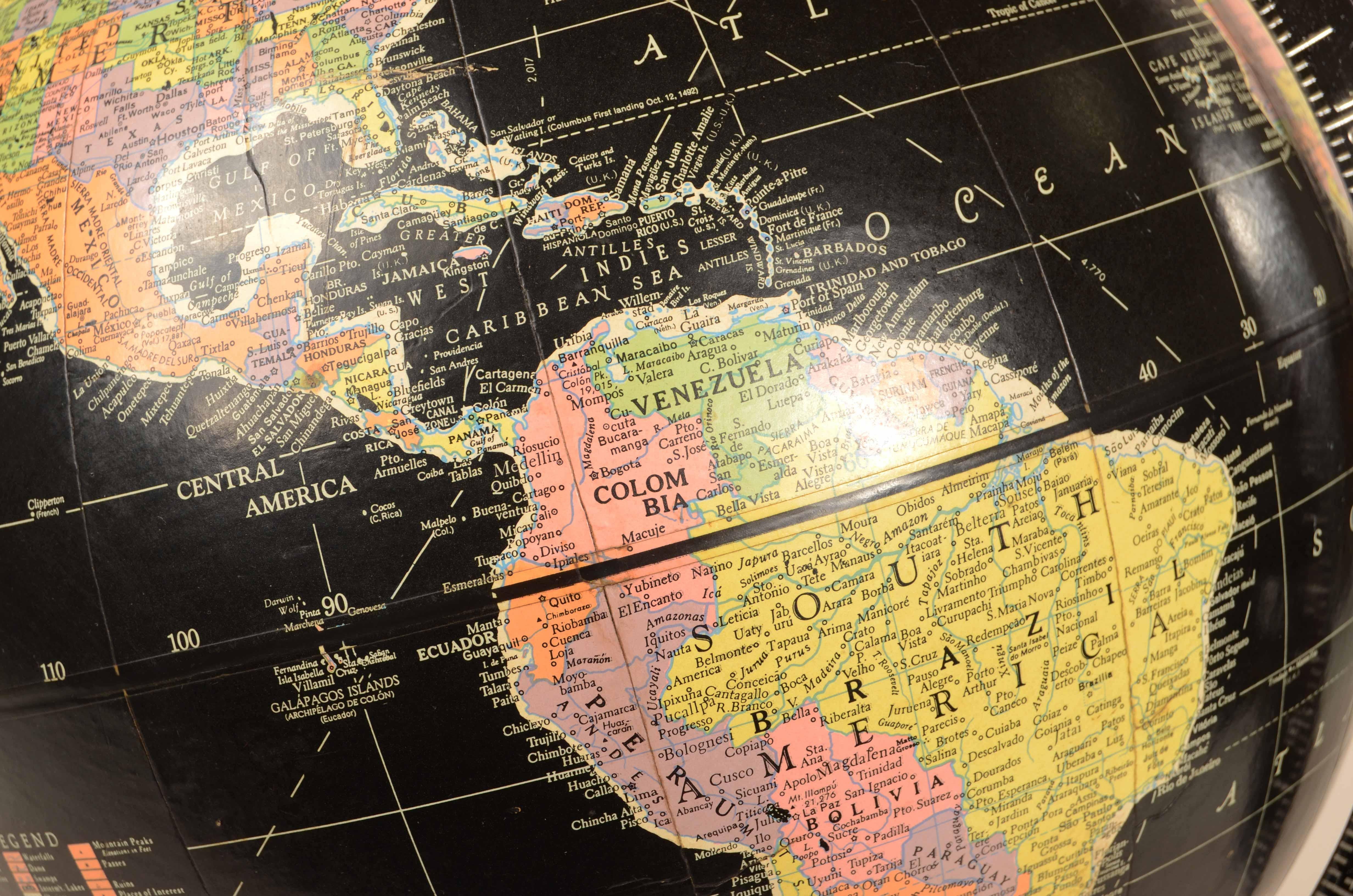 Encyclopedia Britannica 1960 black terrestrial globe chrome metal base 15