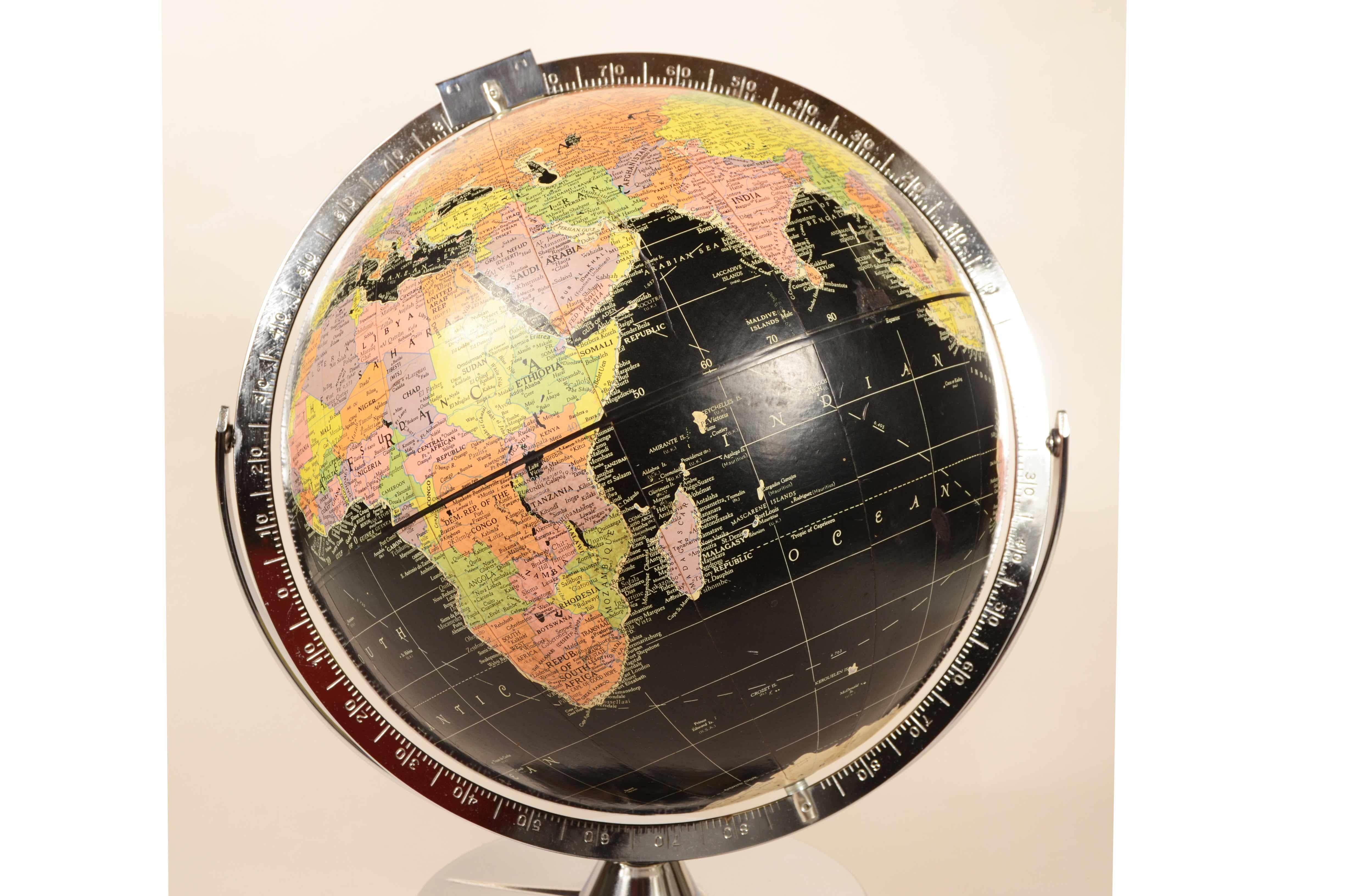 Encyclopedia Britannica 1960 black terrestrial globe chrome metal base 2